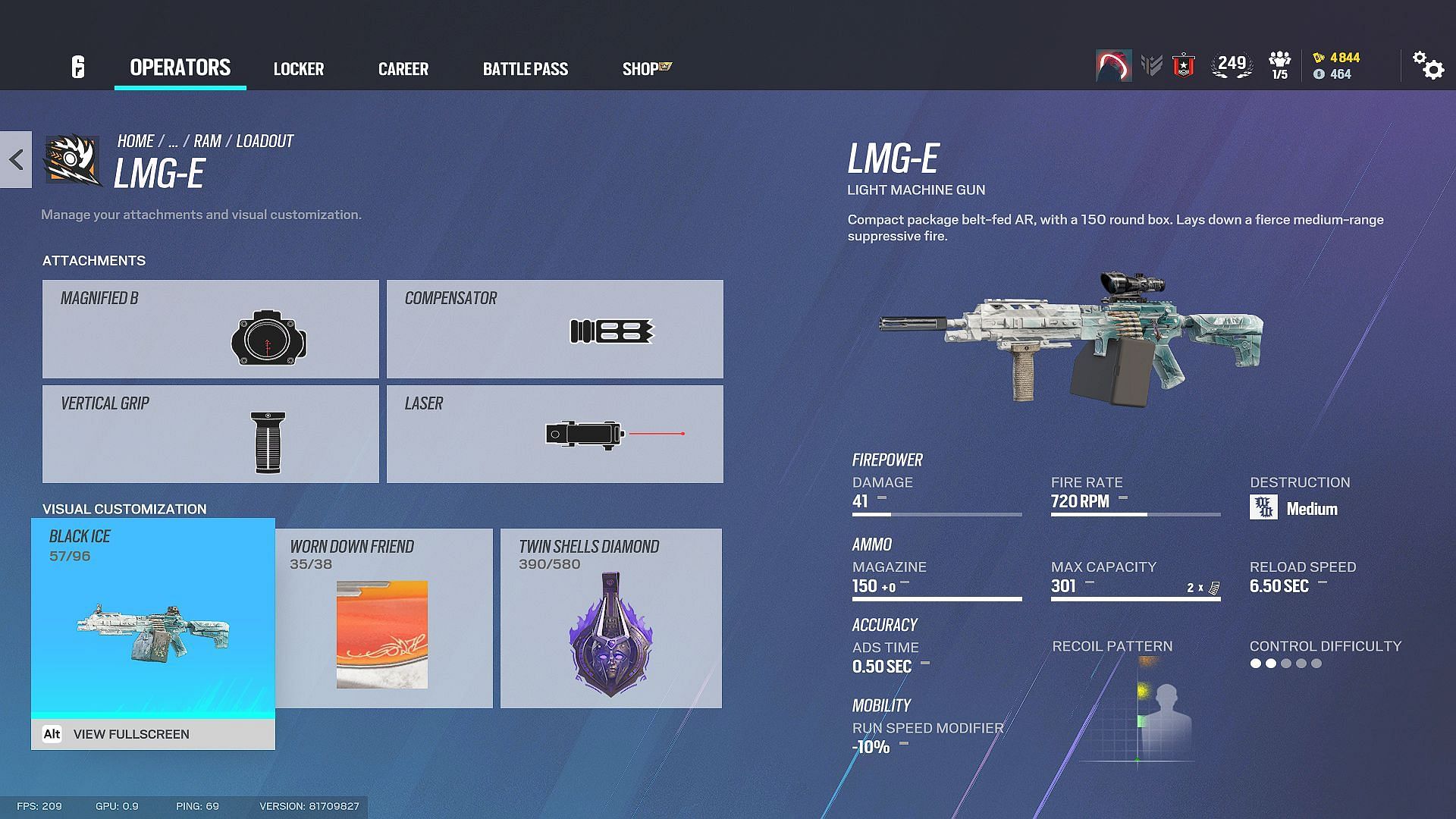 The LMG-E in a Ram loadout in Rainbow Six Siege (Image via Ubisoft)