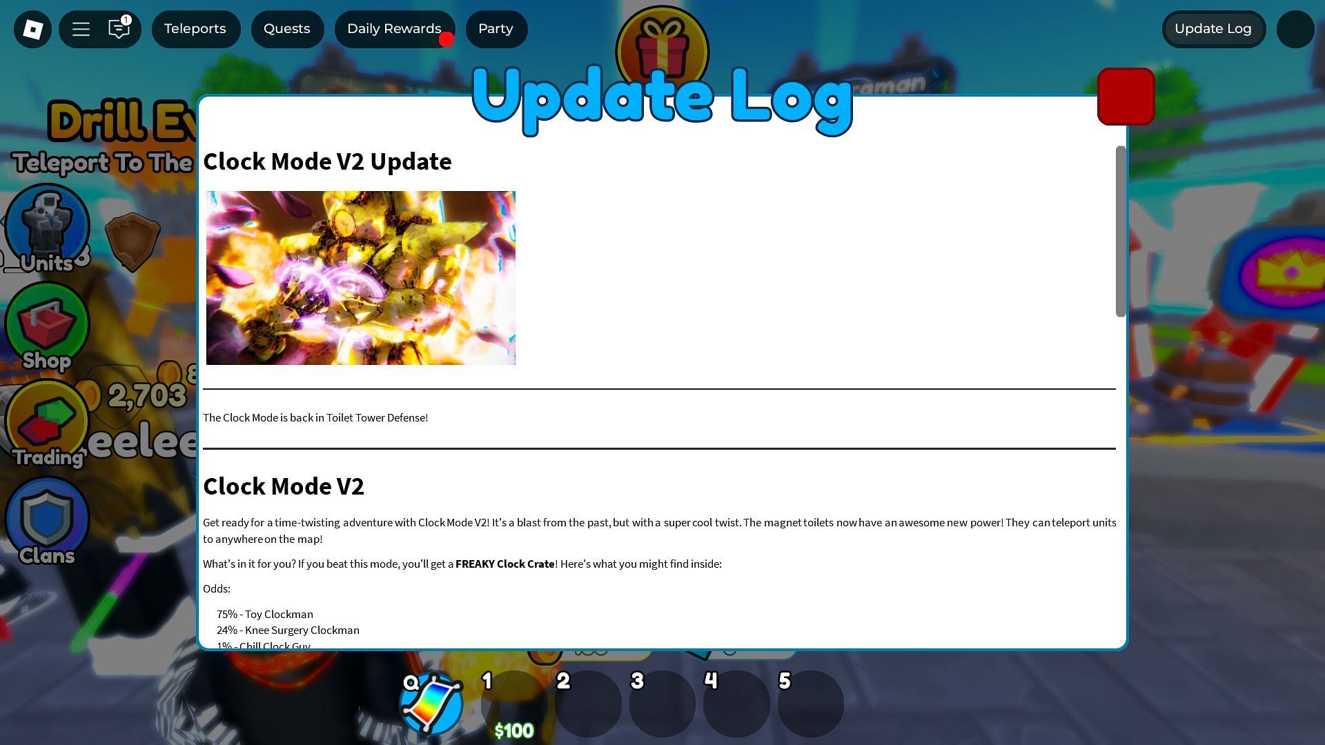 In-game update log (Image via Roblox)