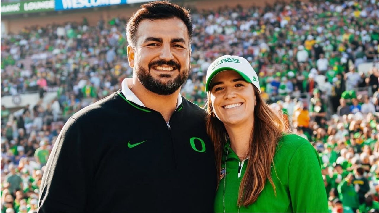 Sabrina Ionescu and her husband, Hroniss Grasu, watched the Rose Bowl Game (Image Source: @goducks/Instagram)