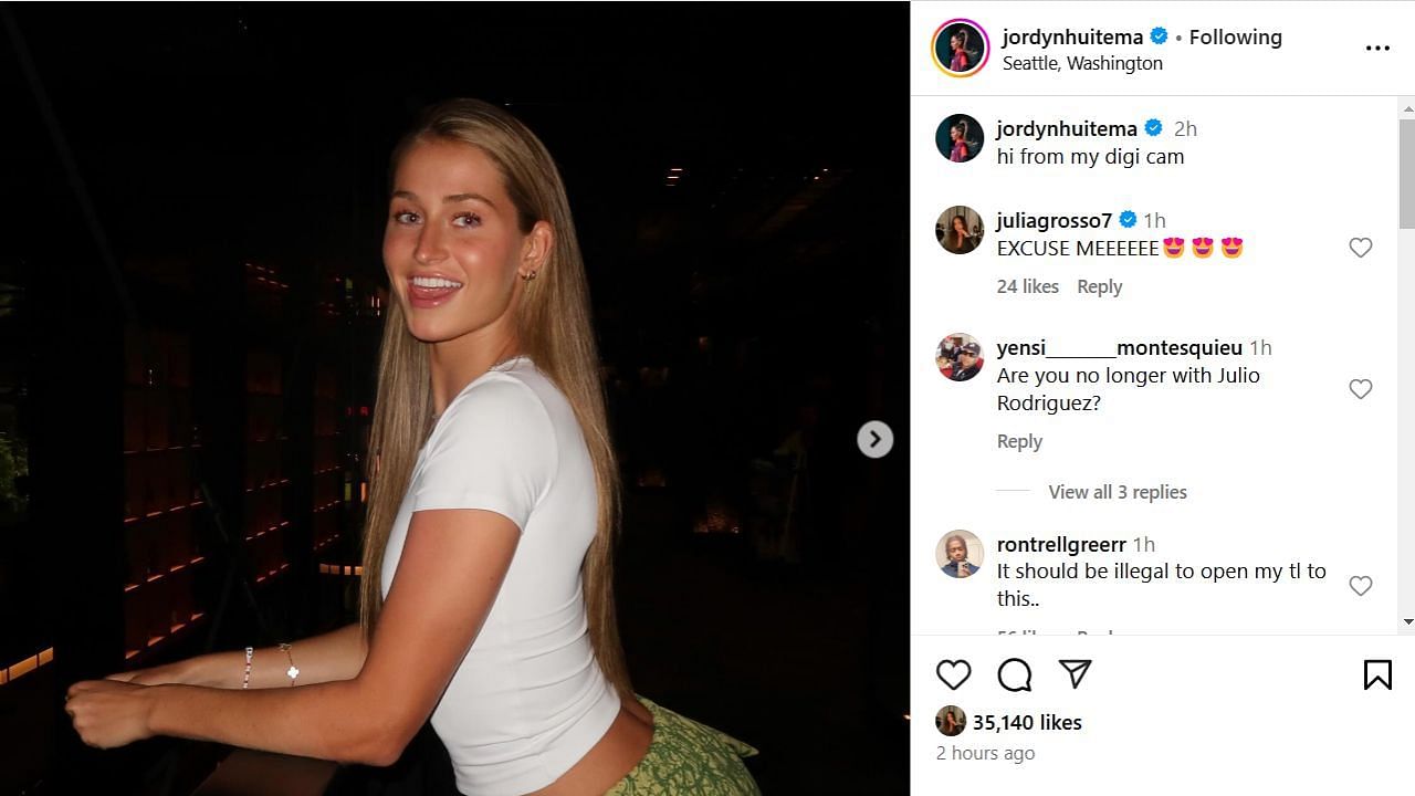 Screenshot of Julia Grosso&#039;s comment on Jordyn Huitema&#039;s Instagram post (Image from - Instagram.com/@jordynhuitema)