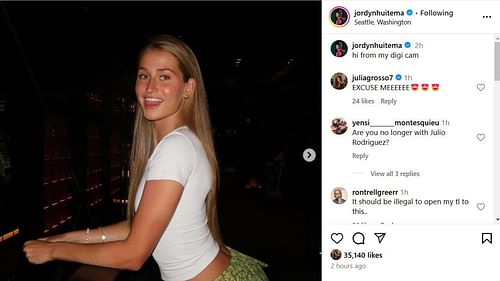 Screenshot of Julia Grosso's comment on Jordyn Huitema's Instagram post (Image from - Instagram.com/@jordynhuitema)