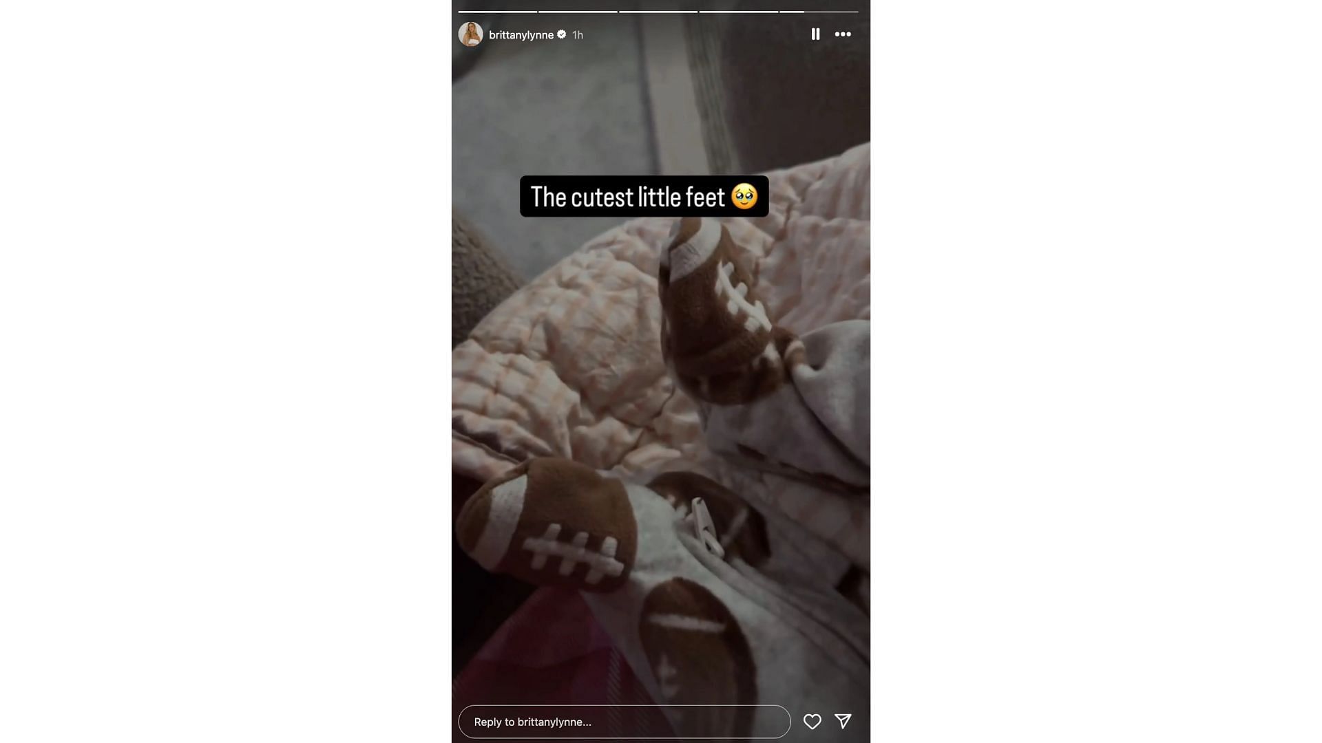 Patrick Mahomes&#039; wife Brittany Mahomes dotes over baby Golden Raye&#039;s tiny feet [Image credit: @brittanylynn IG]