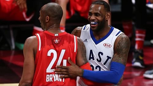 LeBron James (right) with Kobe Bryant (left) during his last NBA All-Star Game in 2016. (Getty Images)