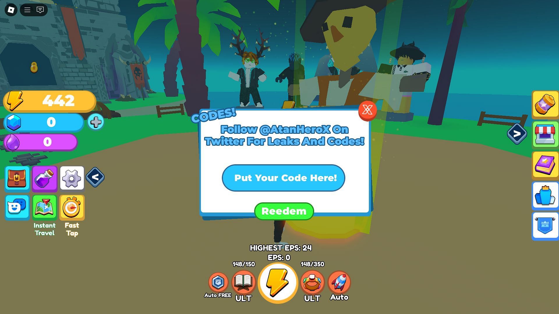 Redeem codes in Anime Punching Simulator (Image via Roblox)