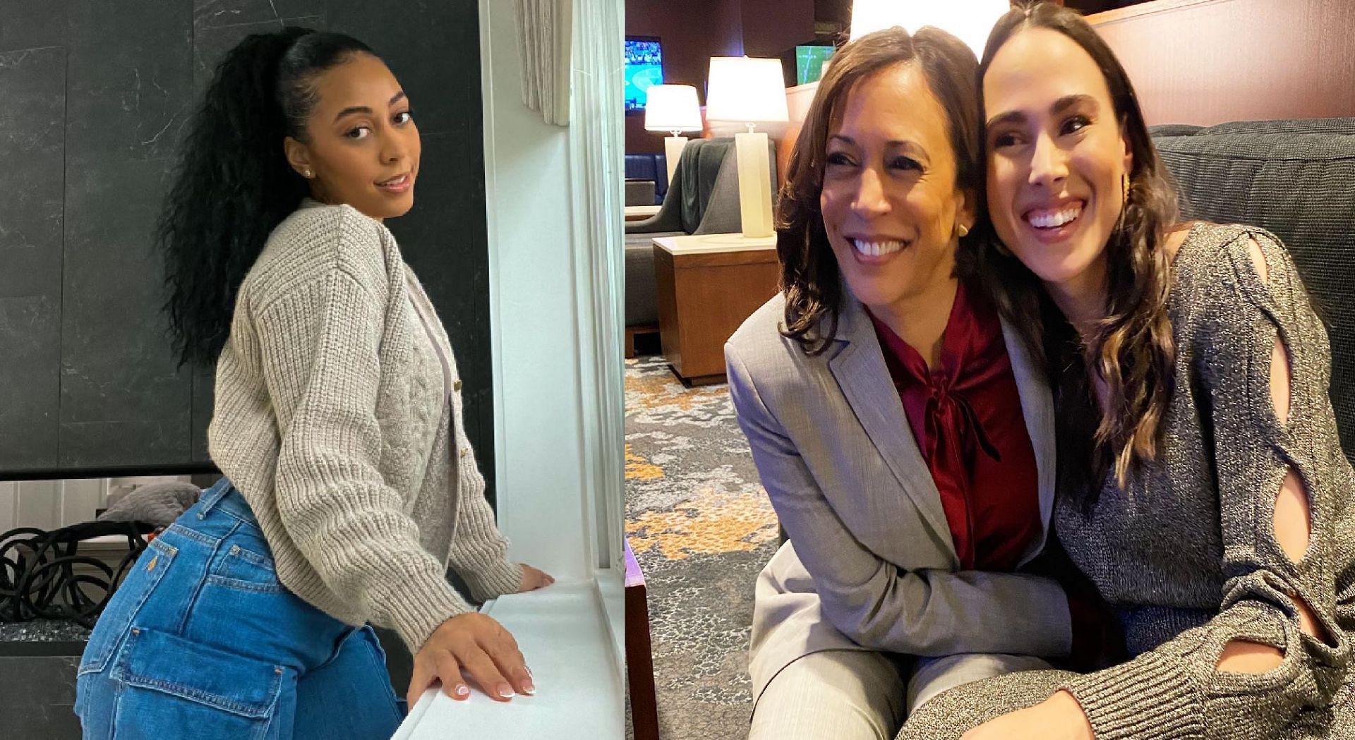 An image of Sydel Curry-Lee side by side with a photo of Kamala and Meena Harris