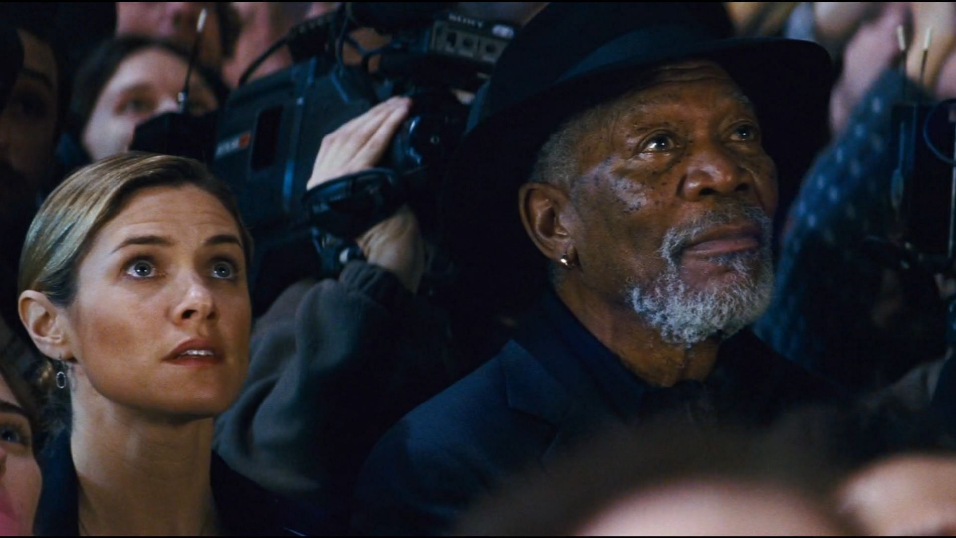 Morgan Freeman, a magic debunker analyzing a bank heist (Image via Apple TV)