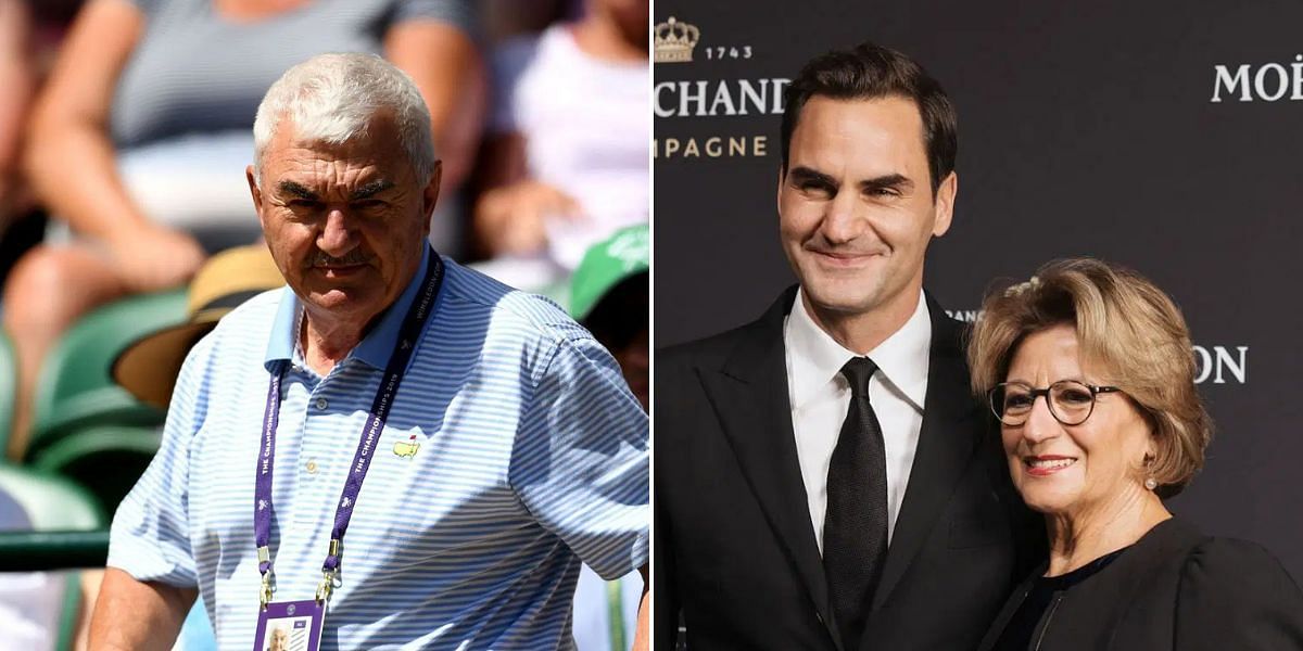 Robert Federer (left), Roger Federer and Lynette Federer (right), Sources: Getty