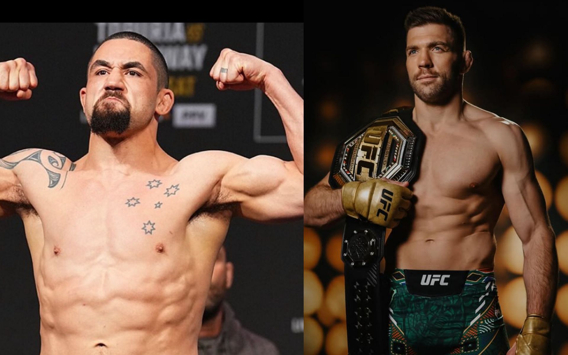 Robert Whittaker (left) shares intricate details on beating Dricus Du Plessis (right) ahead of UFC 312. [Image courtesy: @dricusduplessis and @robwhittakermma on Instagram]