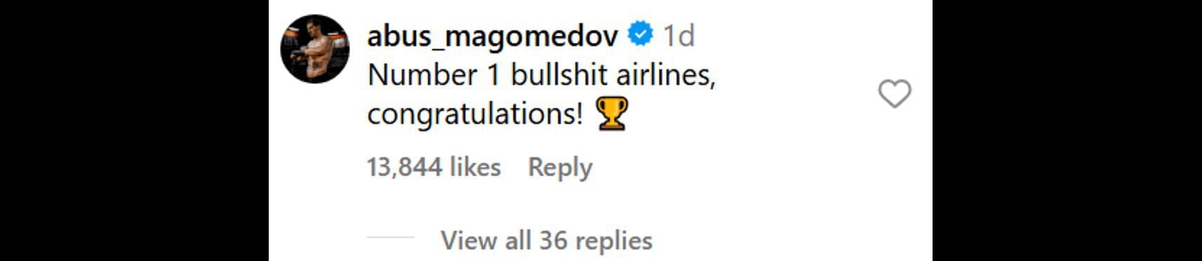 Abus Magomedov&#039;s comment (Courtesy of @flyfrontier&#039;s post on Instagram)