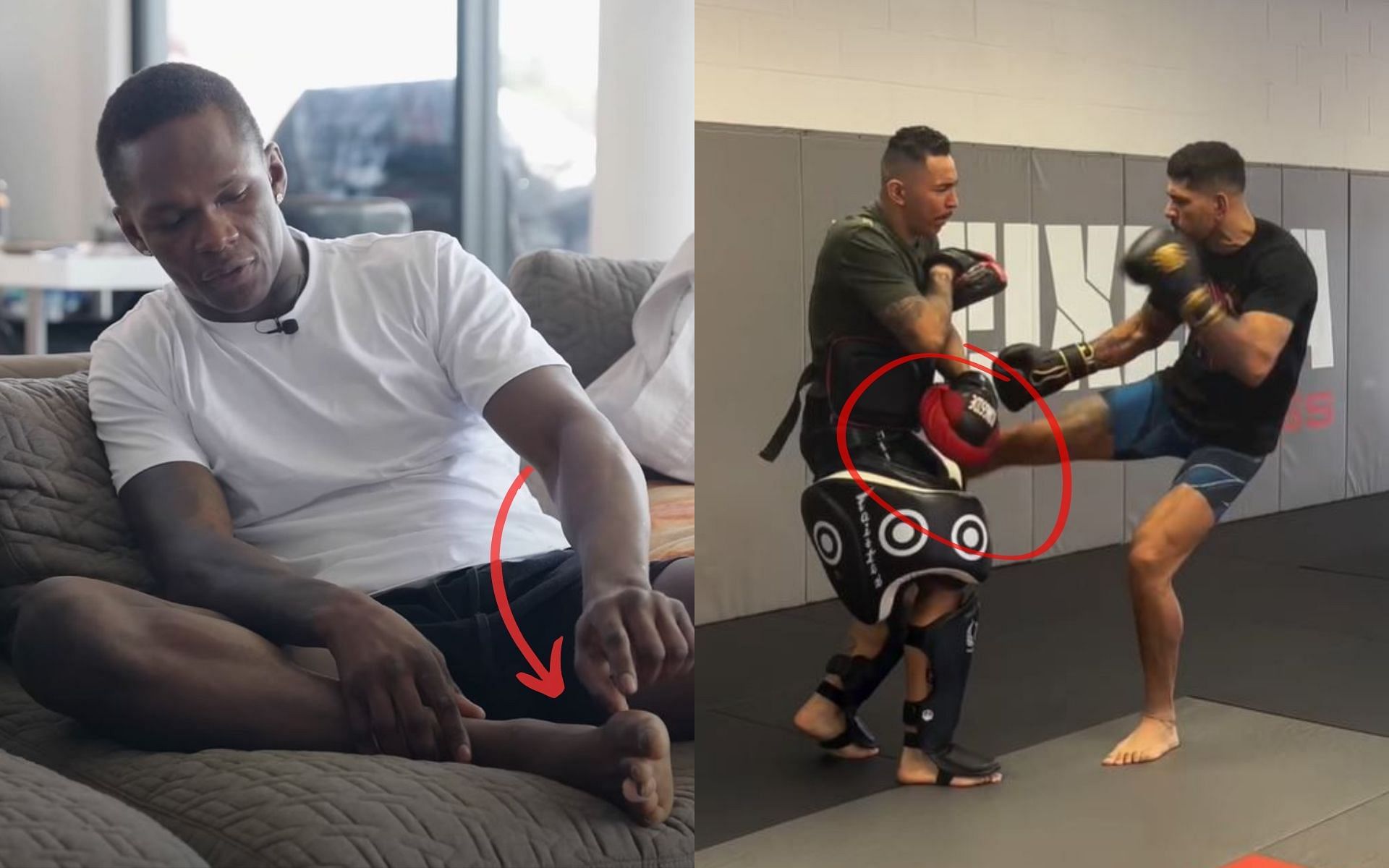 Israel Adesanya (left) explains the anatomy behind Alex Pereira