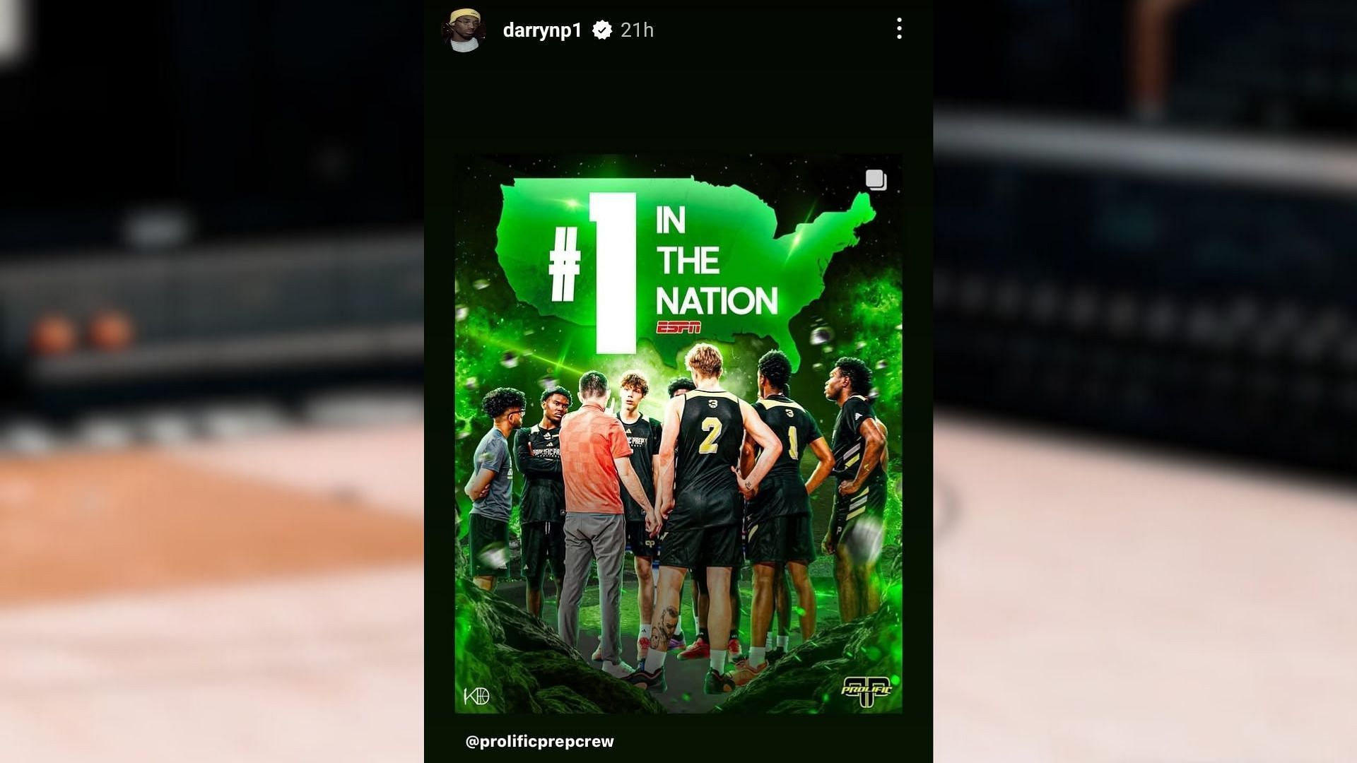 Darryn Peterson shares Prolific Prep&#039;s post as they take top spot (Image via Instagram/@darrynp1)