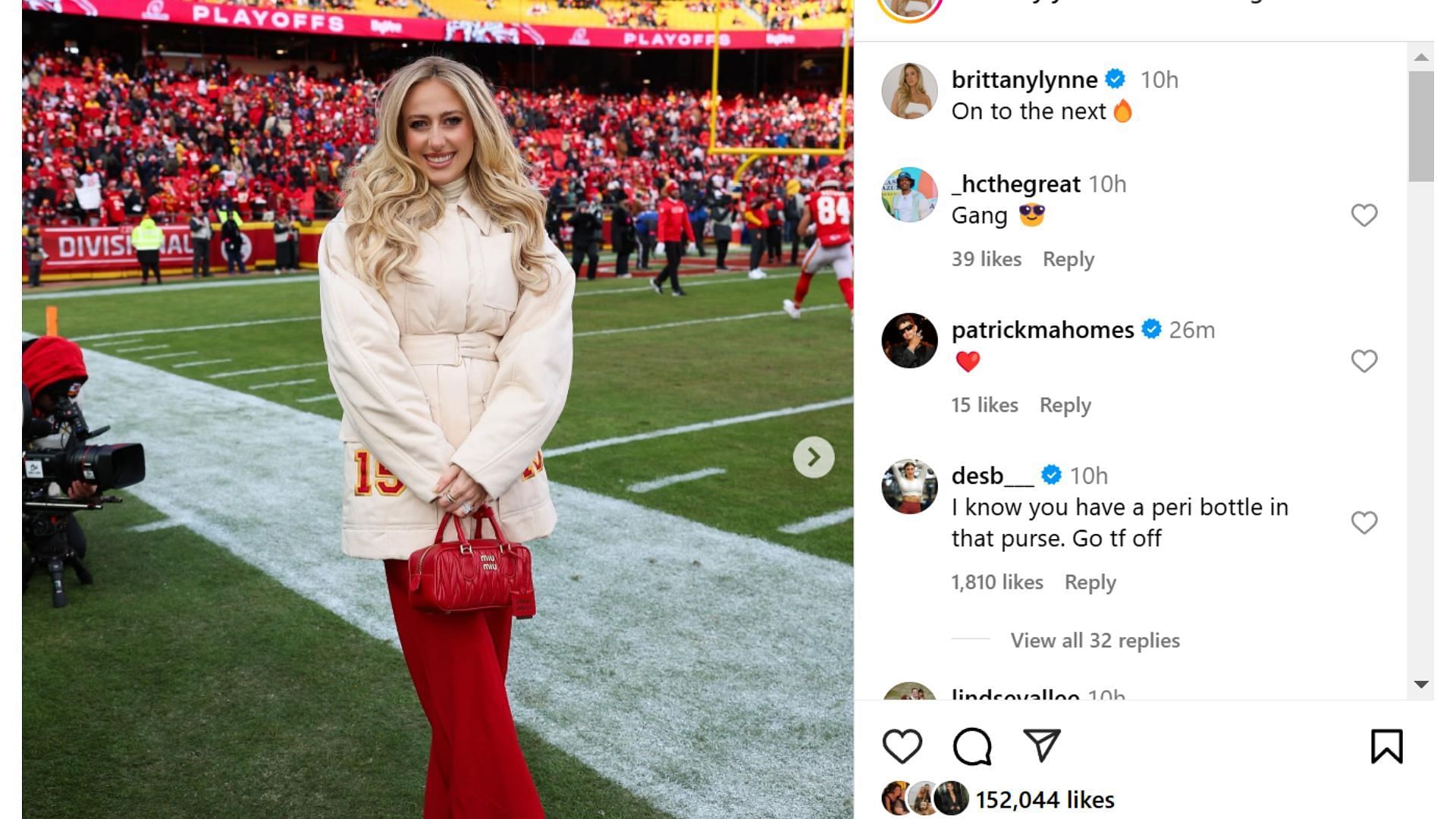 Patrick Mahomes&#039; wife Brittany reacts to Chiefs&#039; Divisional Round win (Image credit: @brittanylynne IG)