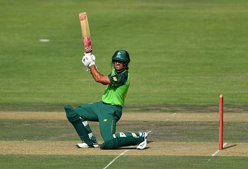 Beyers Swanepoel batting for the South Africa XI vs England in 2020.