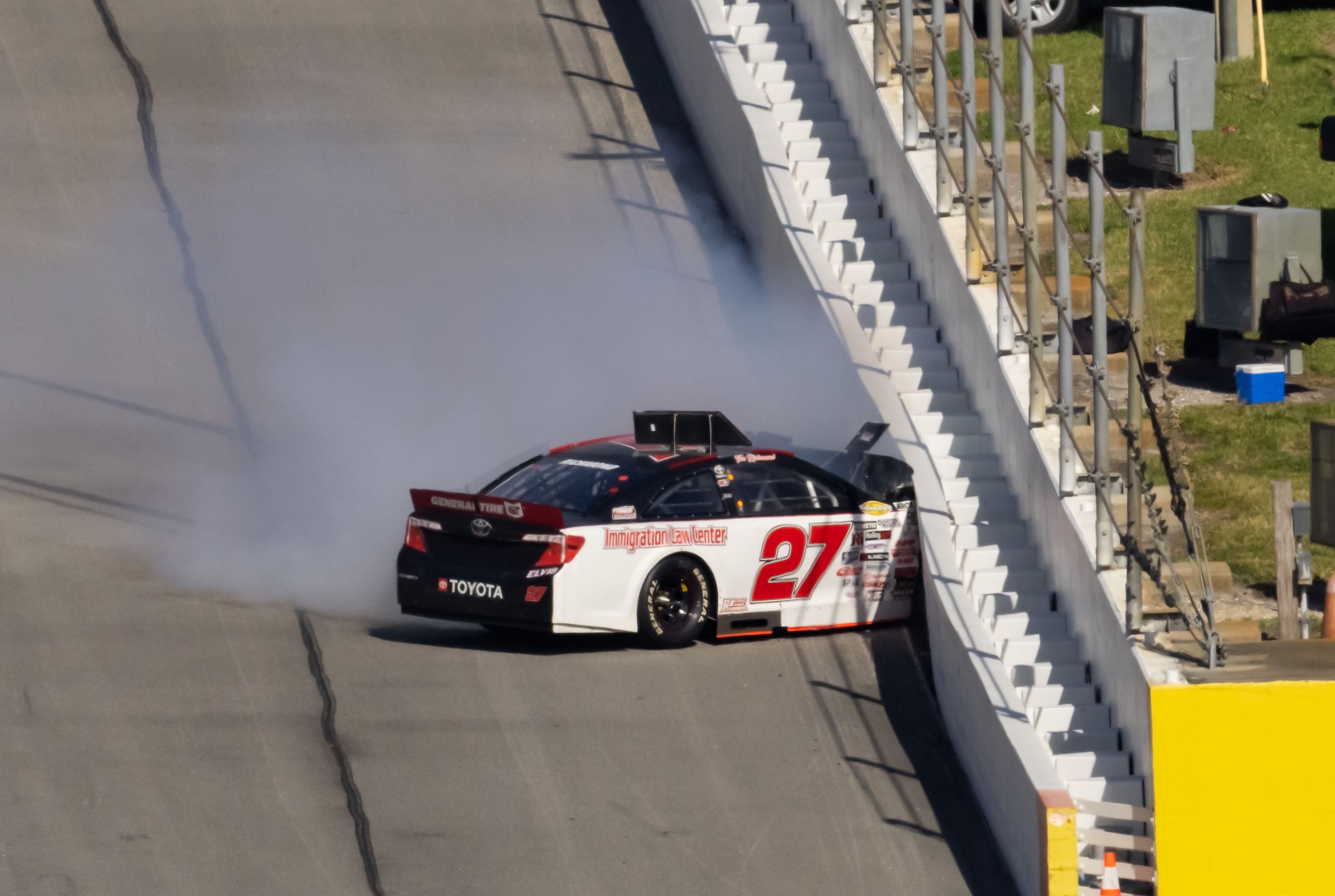 ARCA Menards Series driver Tim Richmond crashes into the inside safer barrier soft wall at the BRANDT 200 - Source: Imagn