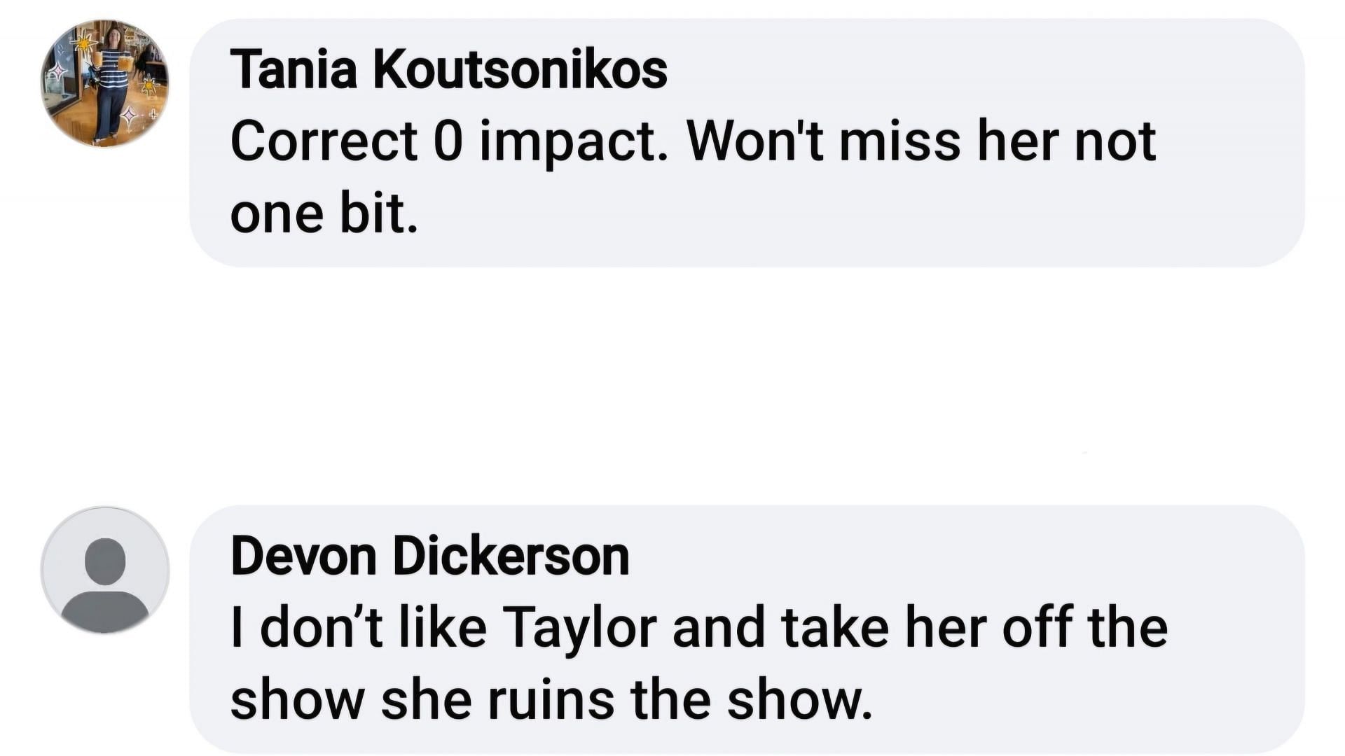 Fan comments on Taylor&#039;s character on The Bold and the Beautiful (Image via Facebook/@Elaine Mitchell)