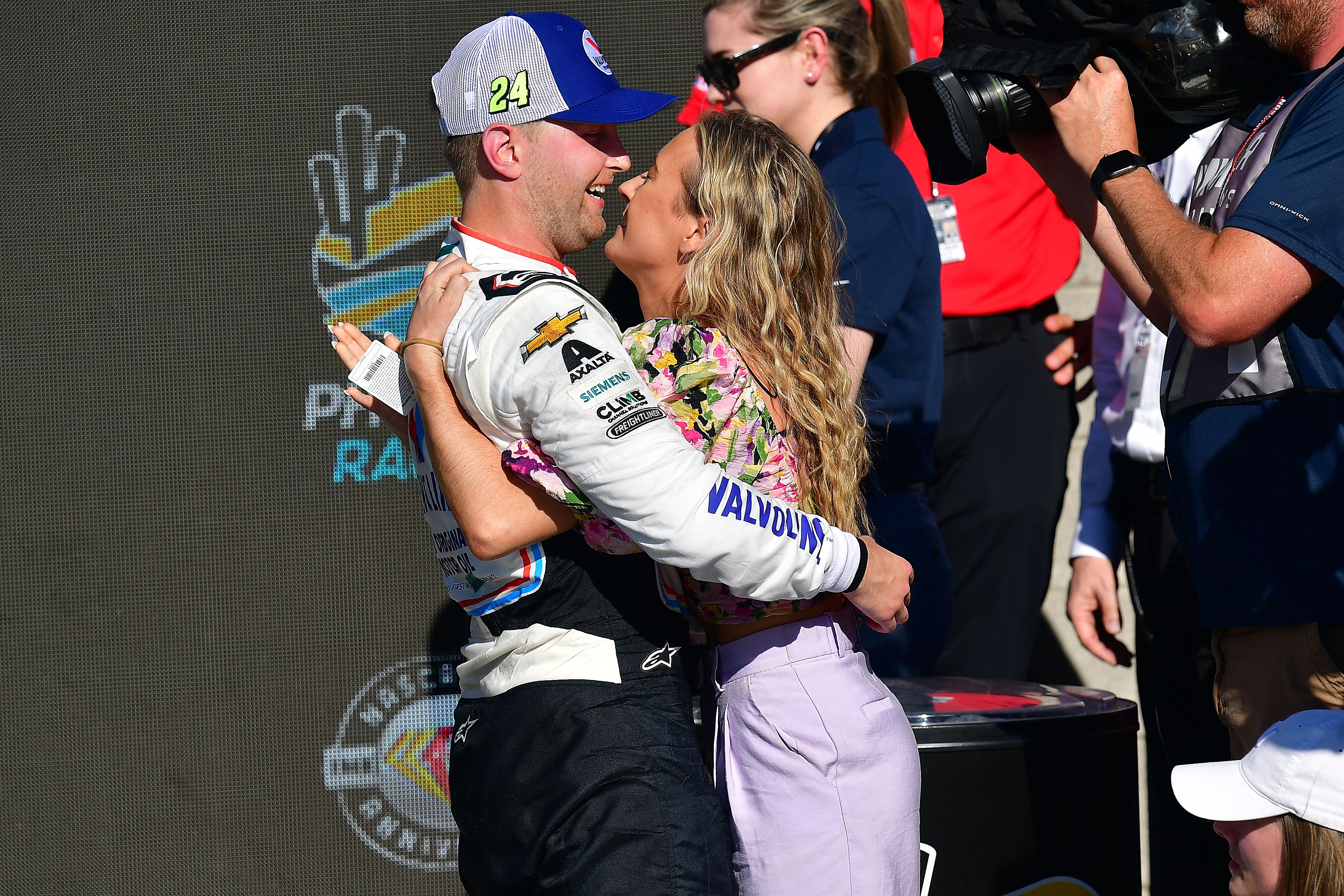 NASCAR Cup Series driver William Byron celebrates his victory of the United Rentals Work United 500 with  Erin Blaney - Source: Imagn