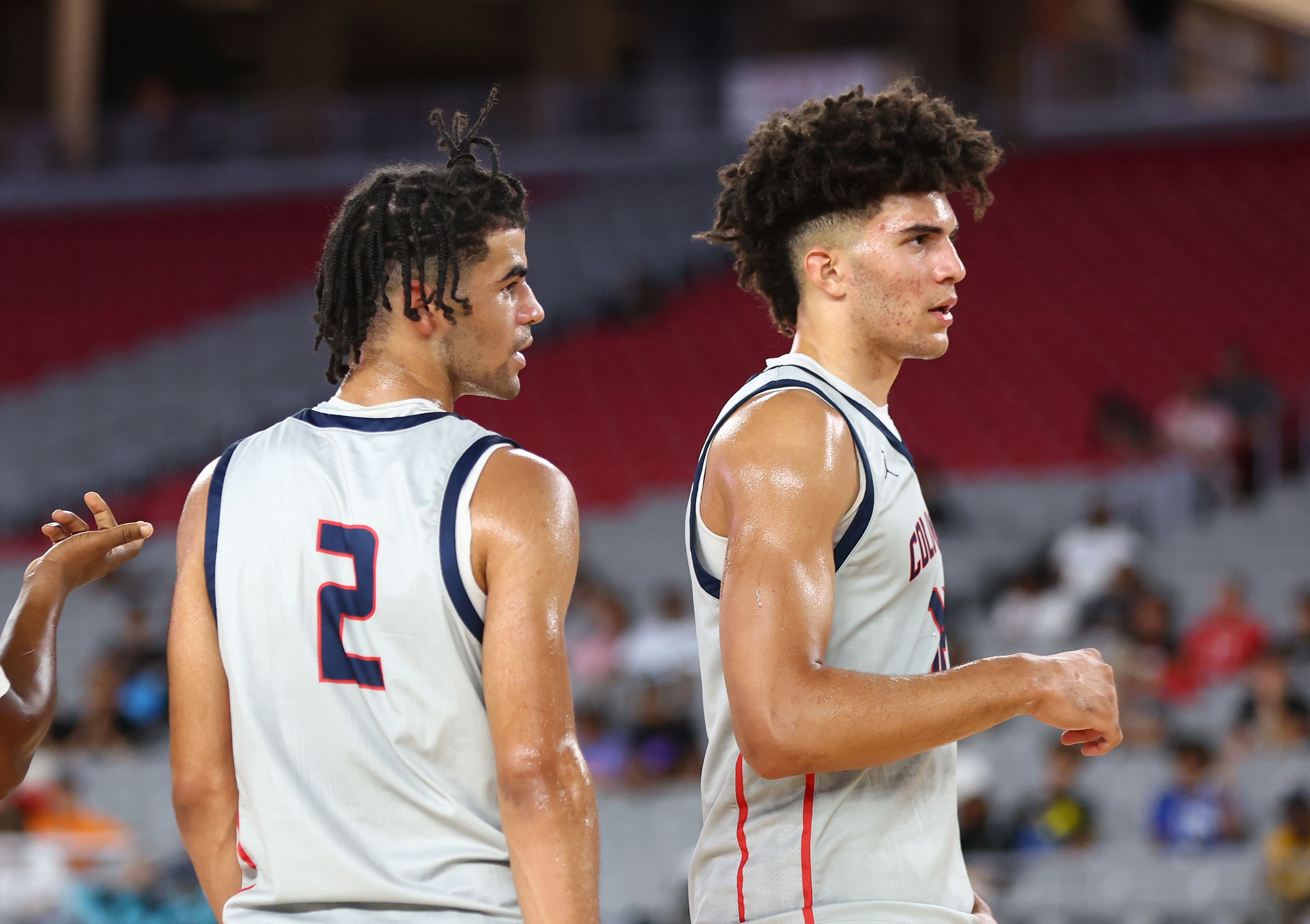 Columbus player Cameron Boozer (#12) and brother Cayden Boozer (#2) during the Section 7 high school boys tournament at State Farm Stadium. Photo: Imagn