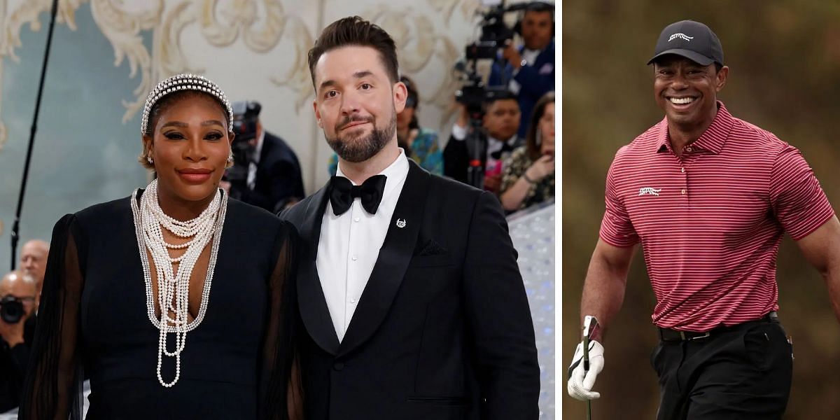 Serena Williams with husband Alexis Ohanian &amp; Tiger Woods