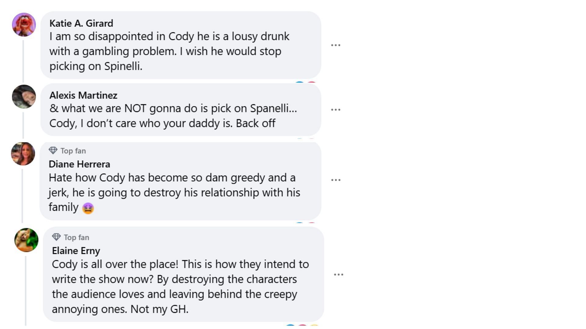 Fans discussing Cody&#039;s issues on social media (Image via Facebook/@General Hospital)