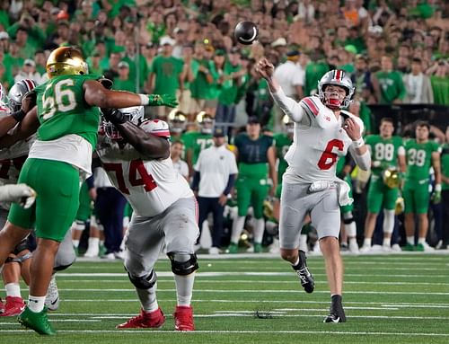 Kyle McCord led Ohio State to a victory over Notre Dame in 2023. - Source: Imagn