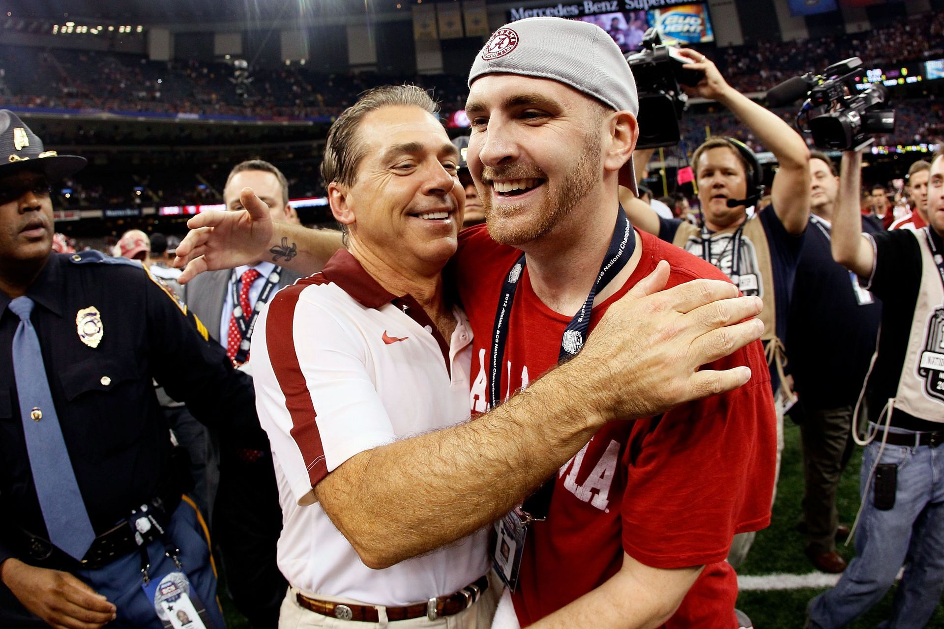 Former Alabama coach Nick Saban (L) and his son Nicholas Sabam- Source: Getty