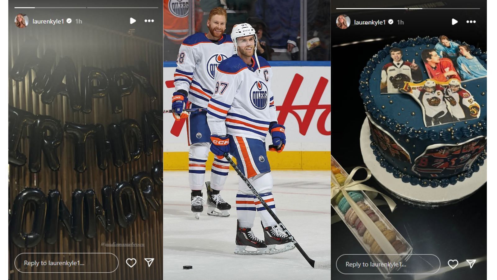 Edmonton Oilers teammates Connor McDavid and Connor Brown had a joint birthday celebration. (Credits: IG/@larenkyle1, IMAGN)