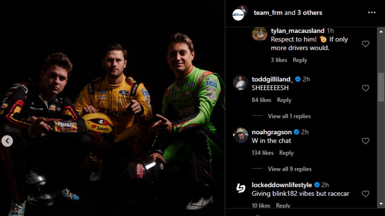 Noah Gragson&#039;s comment on Front Row Motorsports&#039; post on Instagram - Source: @team_frm on IG