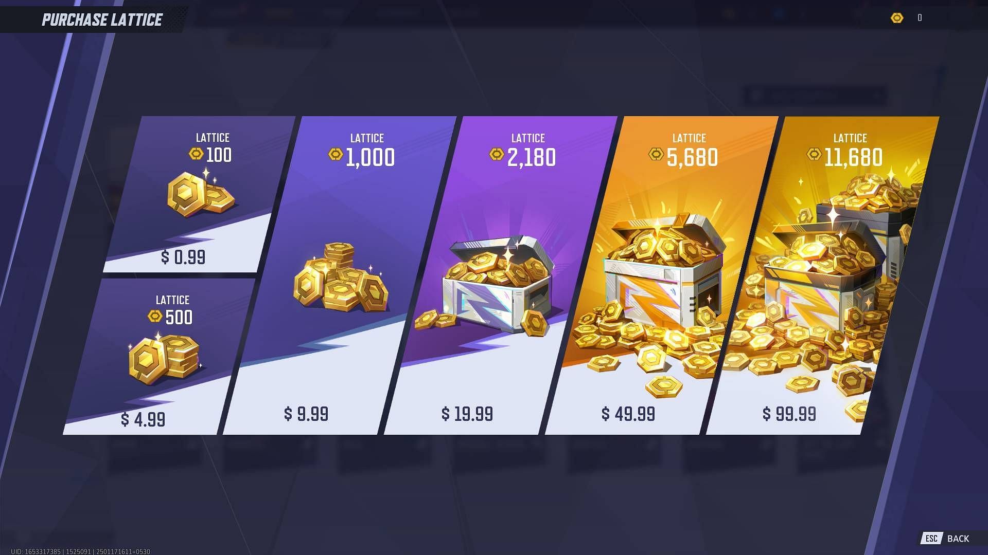 An image showcasing Lattice prices (Image via NetEase Games)