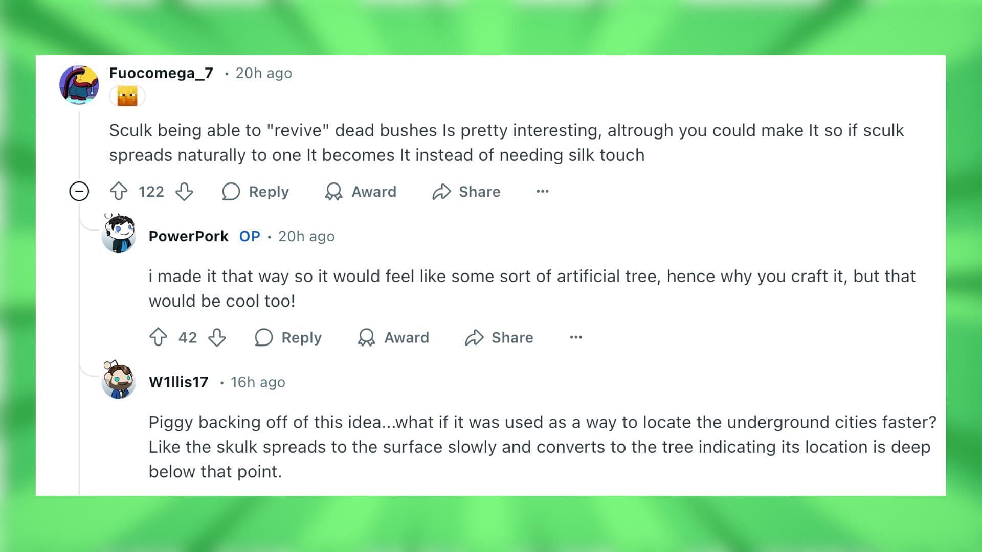Players react to the sculkwood idea in Minecraft (Image via Reddit)