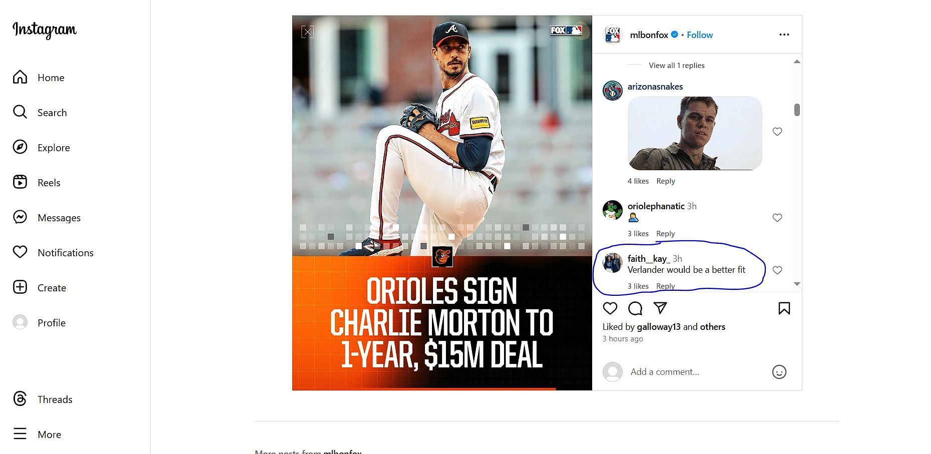 Charlie Morton fan reaction. (Image Source: @mlbonfox/Instagram)