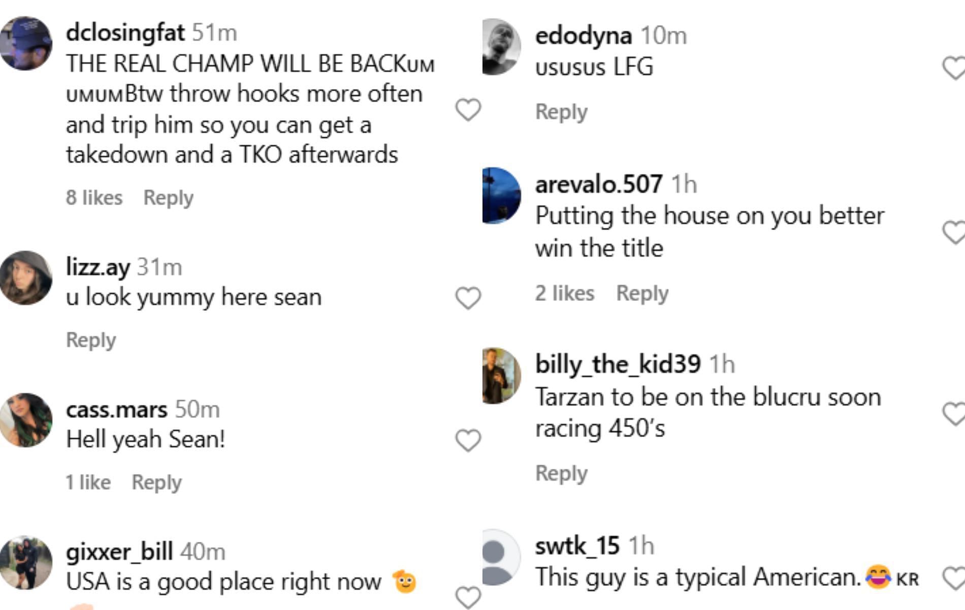 Fan reactions to Sean Strickland&#039;s Instagram post. [Screenshot Courtesy: @stricklandmma on Instagram]