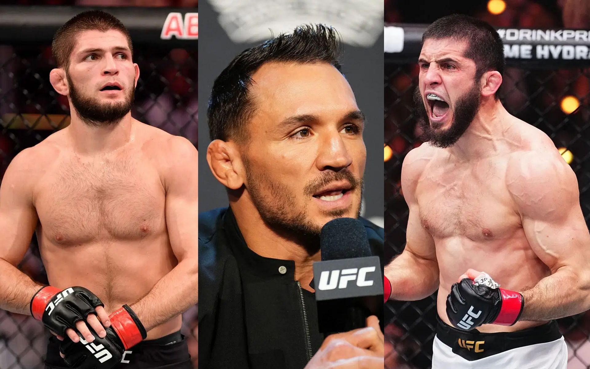 Michael Chandler (middle) believes that Khabib Nurmagomedov (left) and Islam Makhachev (right) are not techinically better wrestlers than other UFC fighters [Images courtesy: Getty Images]