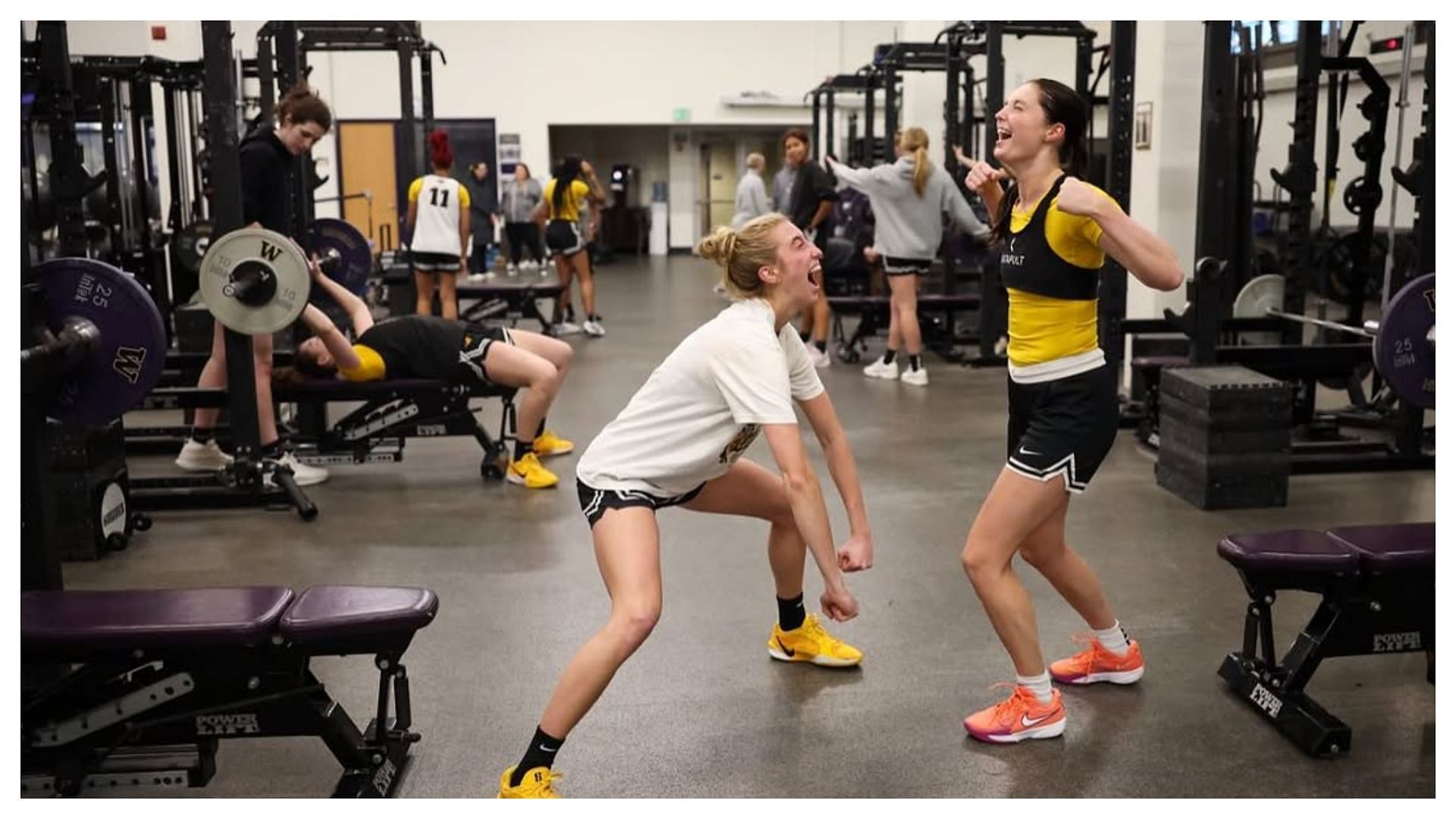 Iowa star having fun with a teammate at the gym (Image via Instagram/@lucy3olsen)