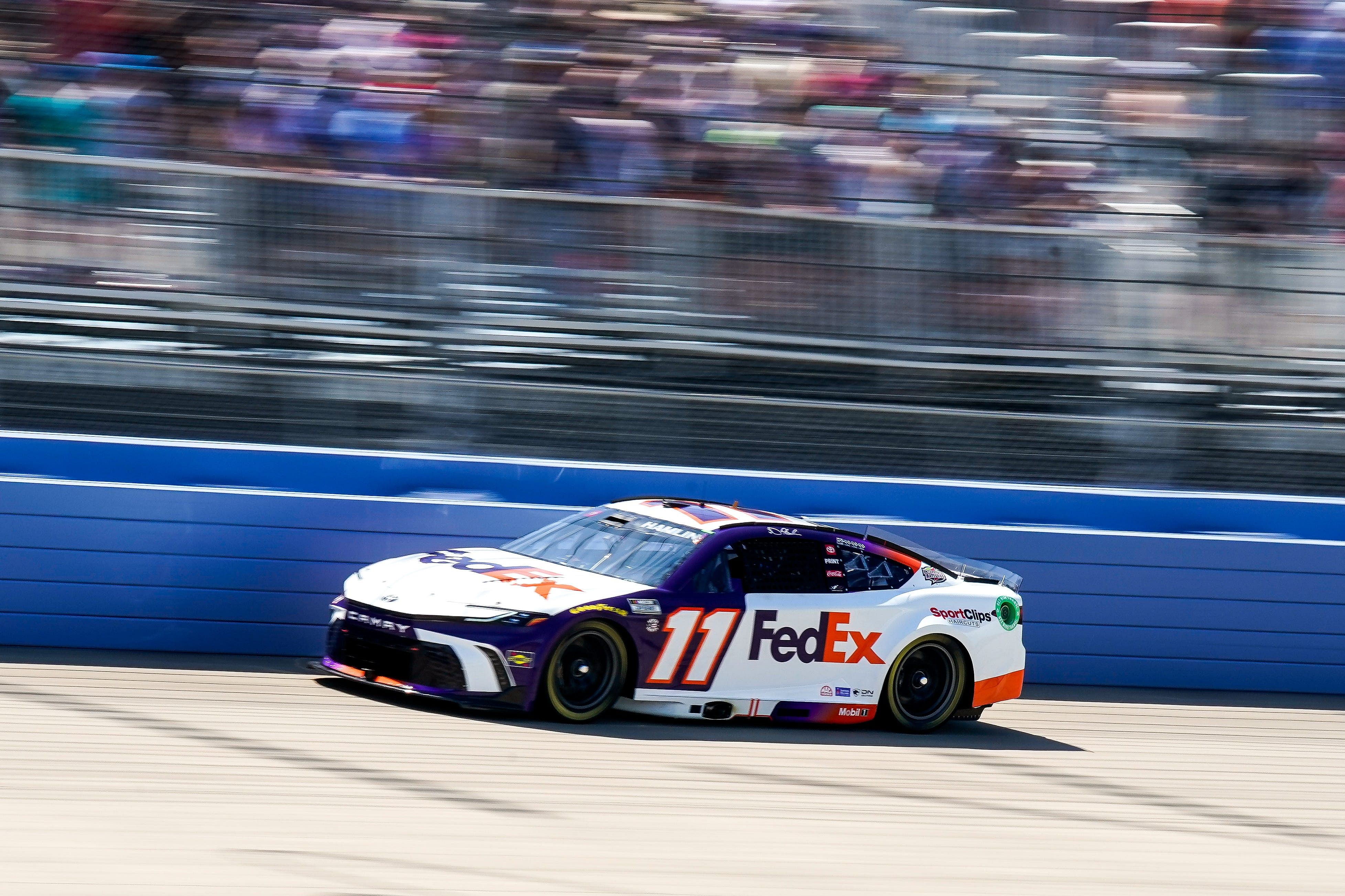 Denny Hamlin (11) races during the Ally 400 at Nashville Superspeedway in Lebanon, Tenn., Sunday, June 30, 2024. - Source: Imagn