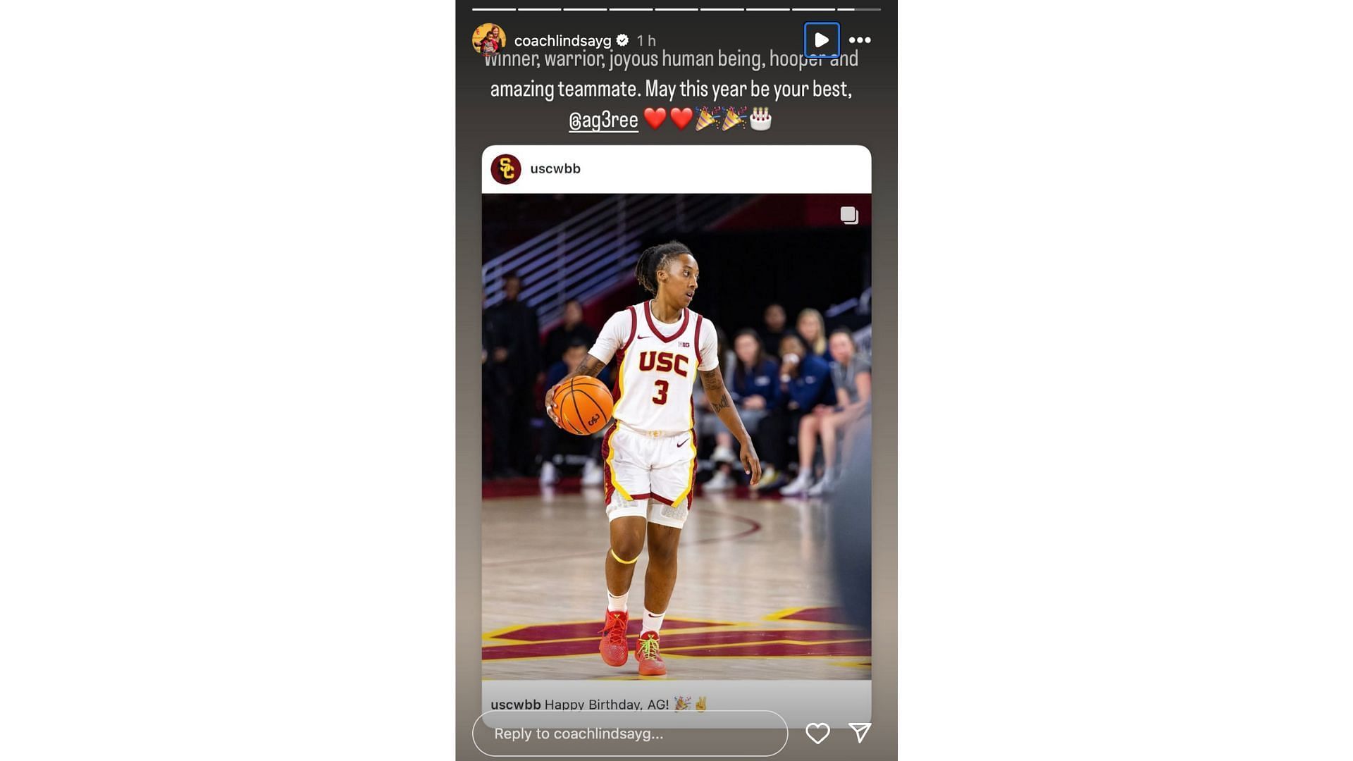 Lindsay Gottlieb&#039;s message to Gayles (Credits: Instagram/@coachlindsayg)