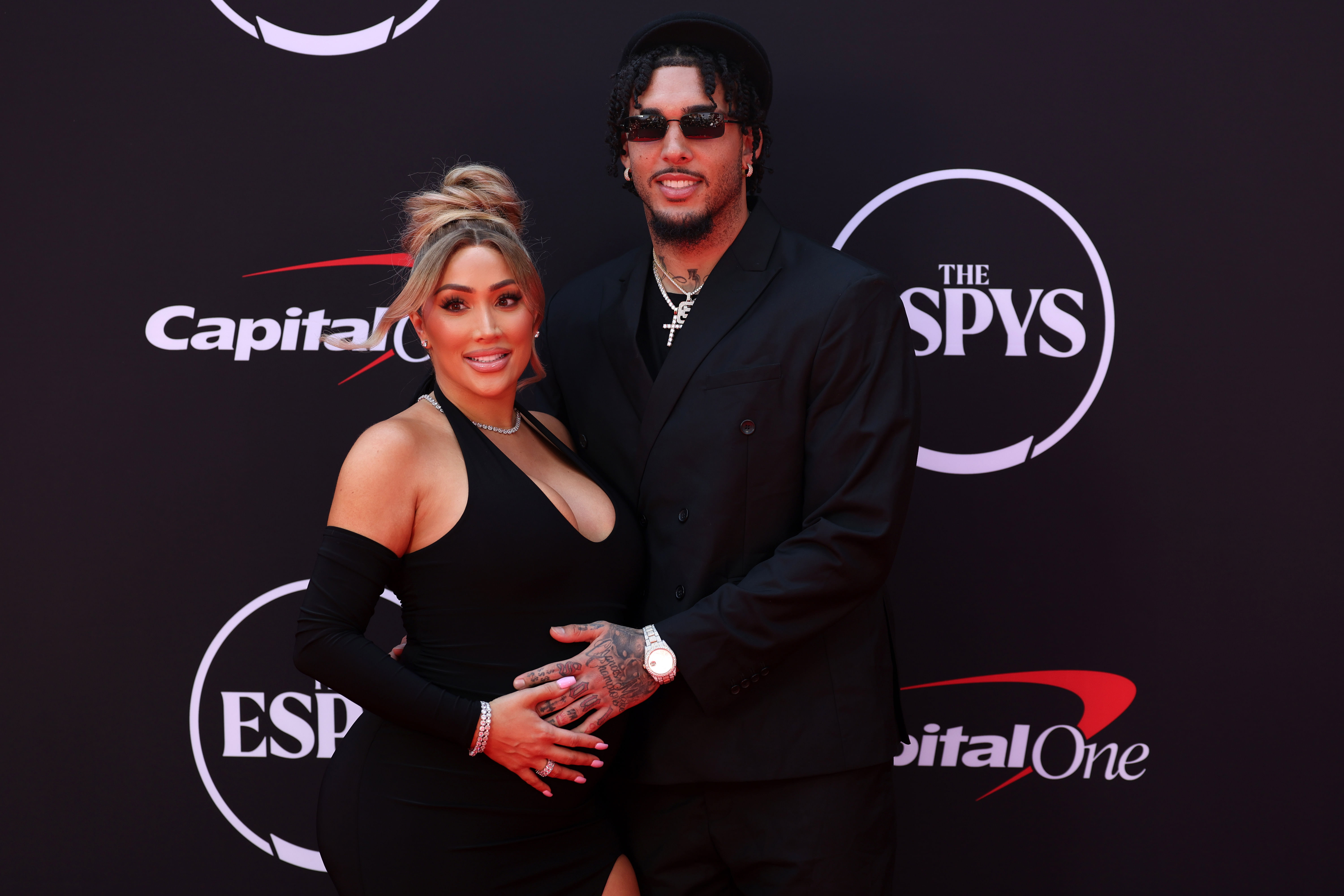 Jul 11, 2024; Los Angeles, CA, USA; Nikki Mudarris and LiAngelo Ball arrive on the red carpet before the 2024 ESPYS at Dolby Theatre. Mandatory Credit: Kiyoshi Mio-Imagn Images - Source: Imagn