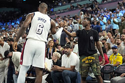Bryce James channels inner Steph Curry as father LeBron James and brother Bronny James watch on