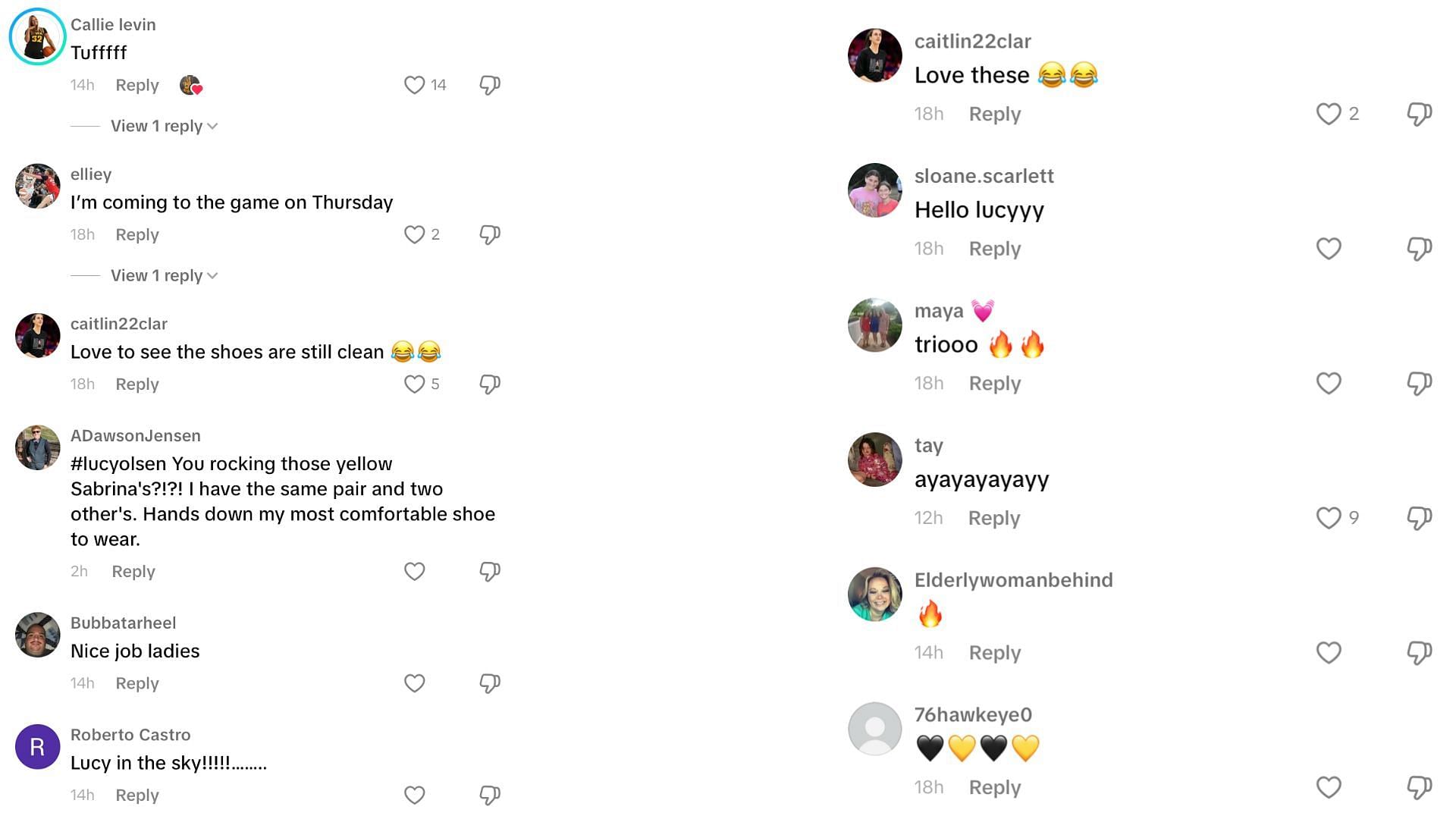 Other fans comment on Lucy Olsen&#039;s TikTok post.