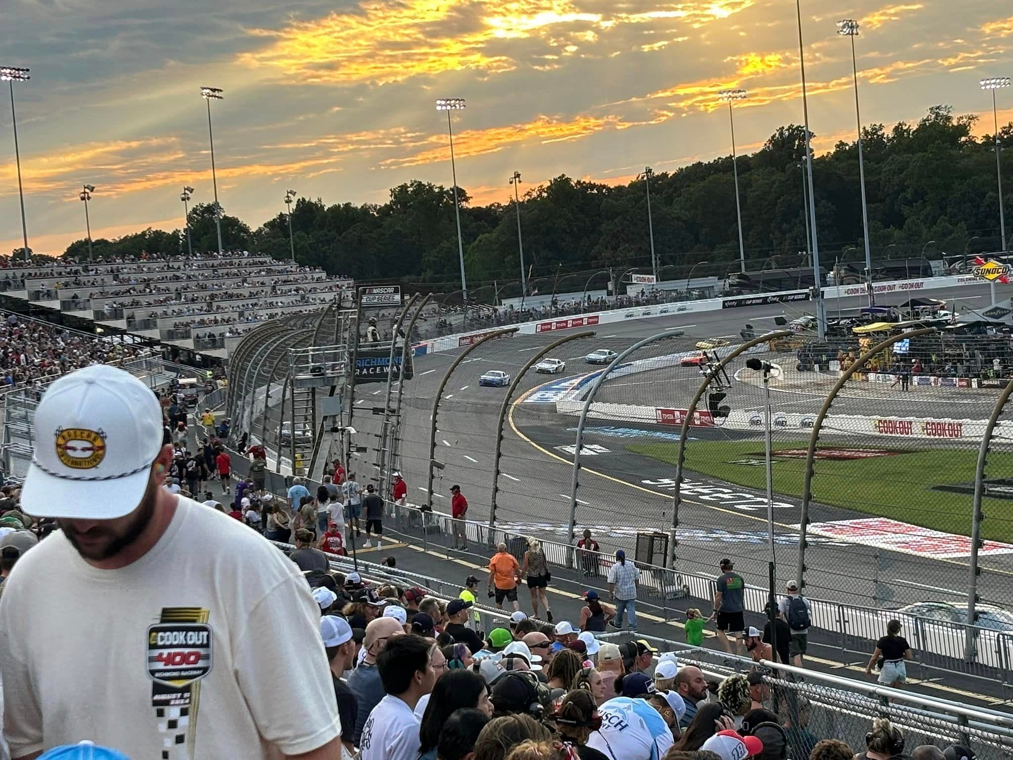 The sun sets during the NASCAR Cook Out 400 race at the Richmond Raceway - Source: Imagn