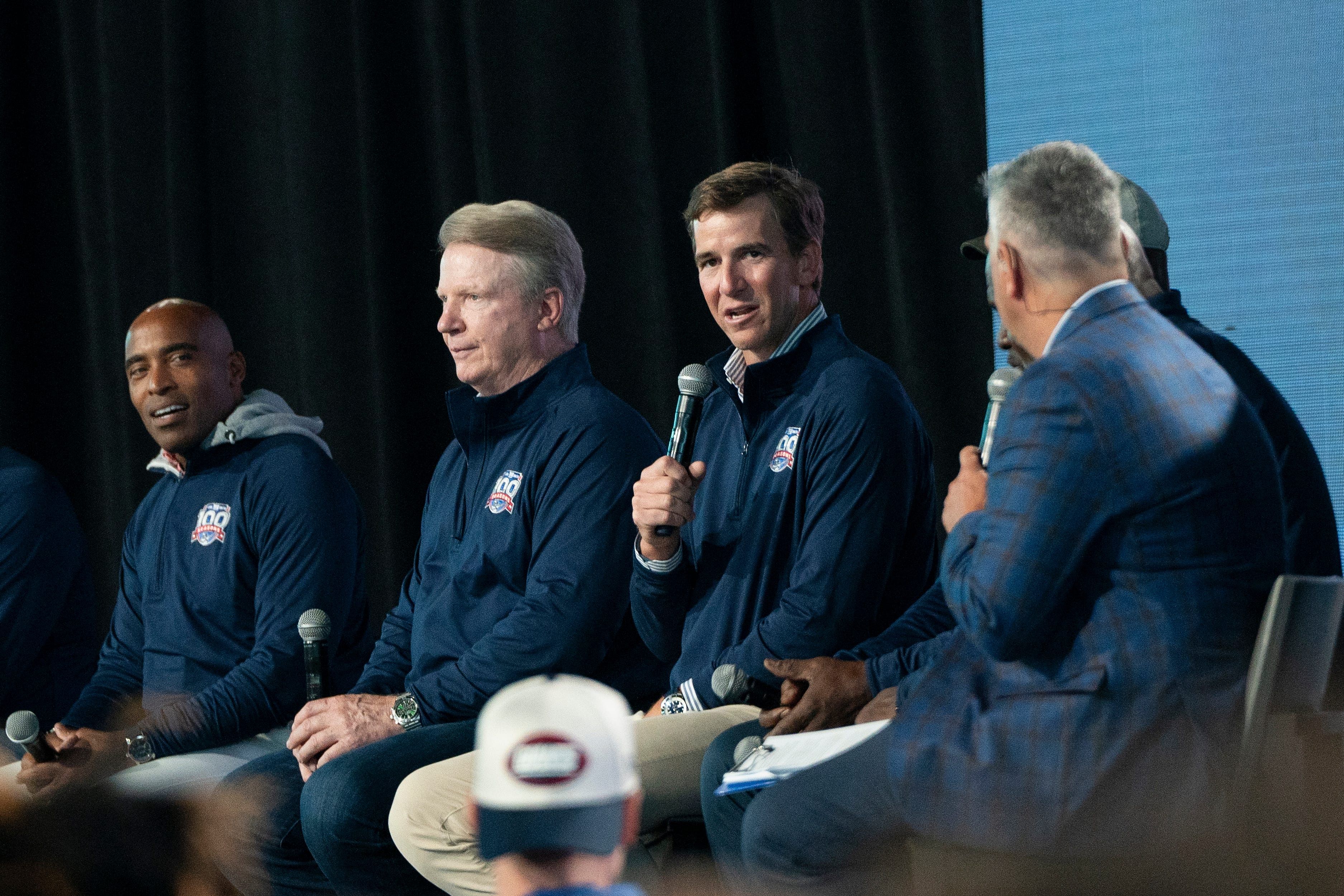 Eli Manning speaks during the Giants Fan Fest at MetLife Stadium to celebrate 100 Seasons of the New York Giants - Source: Imagn