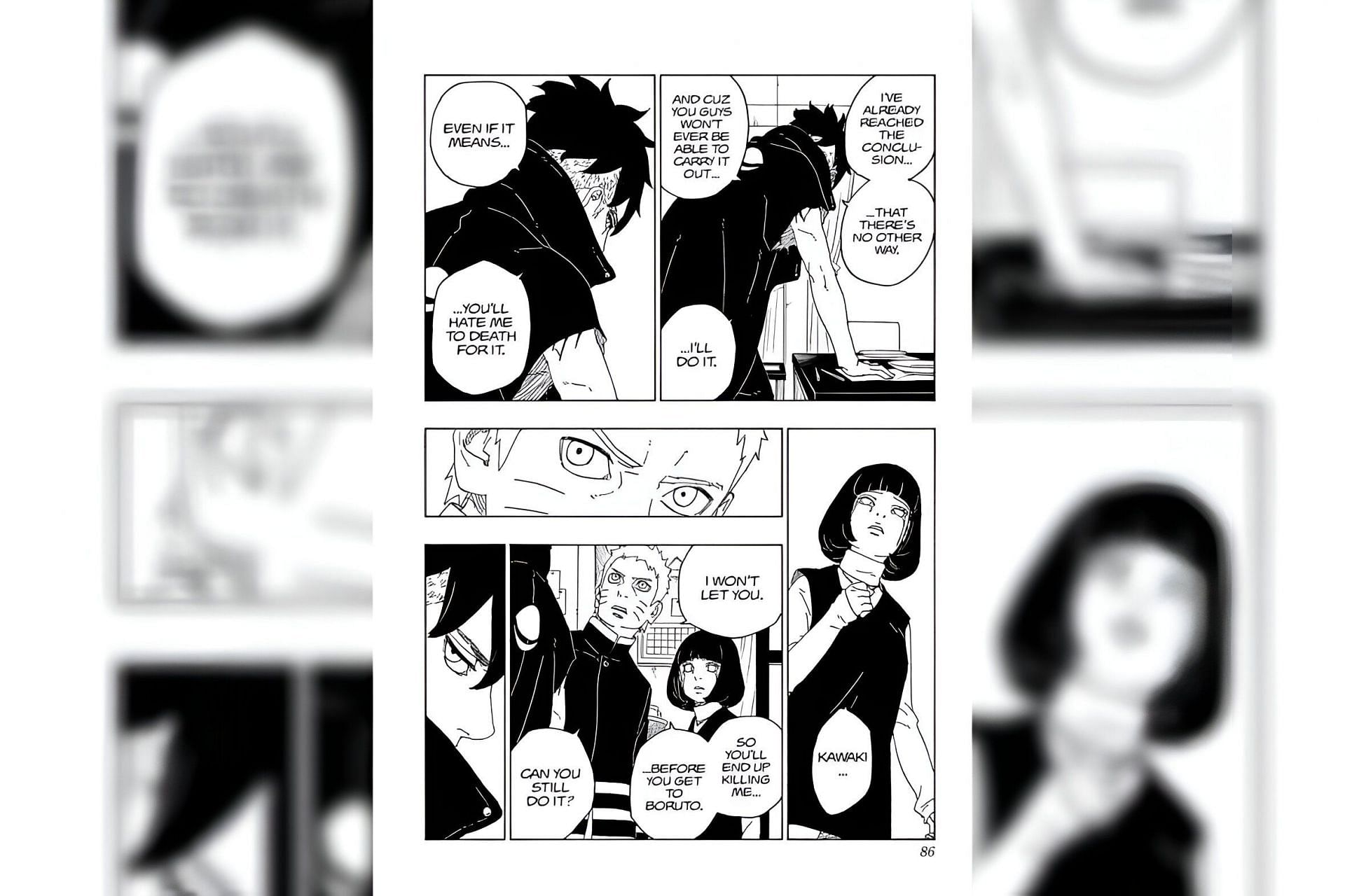 Naruto, Hinata and Kawaki as seen in the manga (Image via Shueisha)