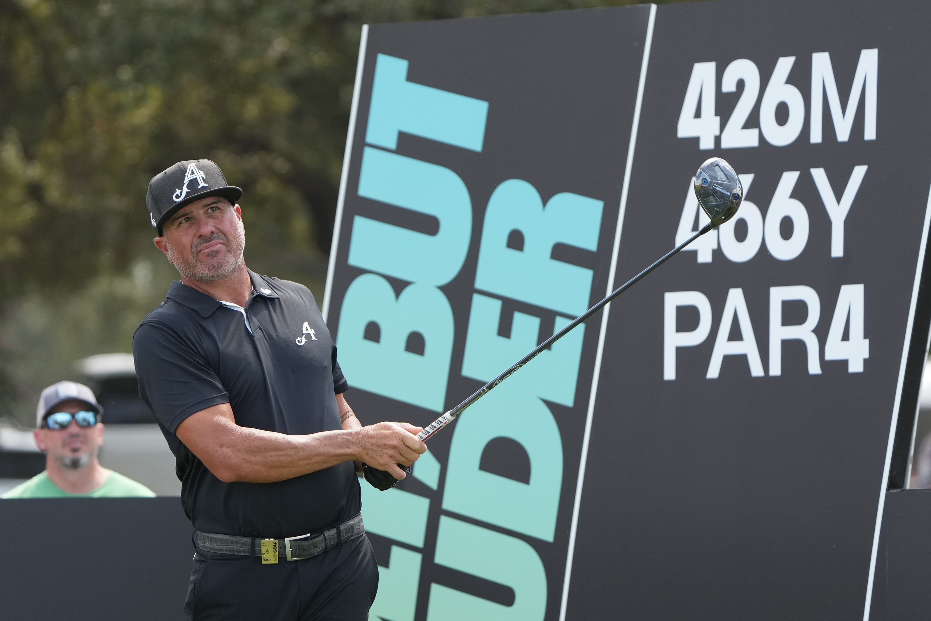 Pat Perez of the 4Aces GC watches his shot from the tenth tee during the LIV Golf Dallas Team Championship Finals - Source: Imagn