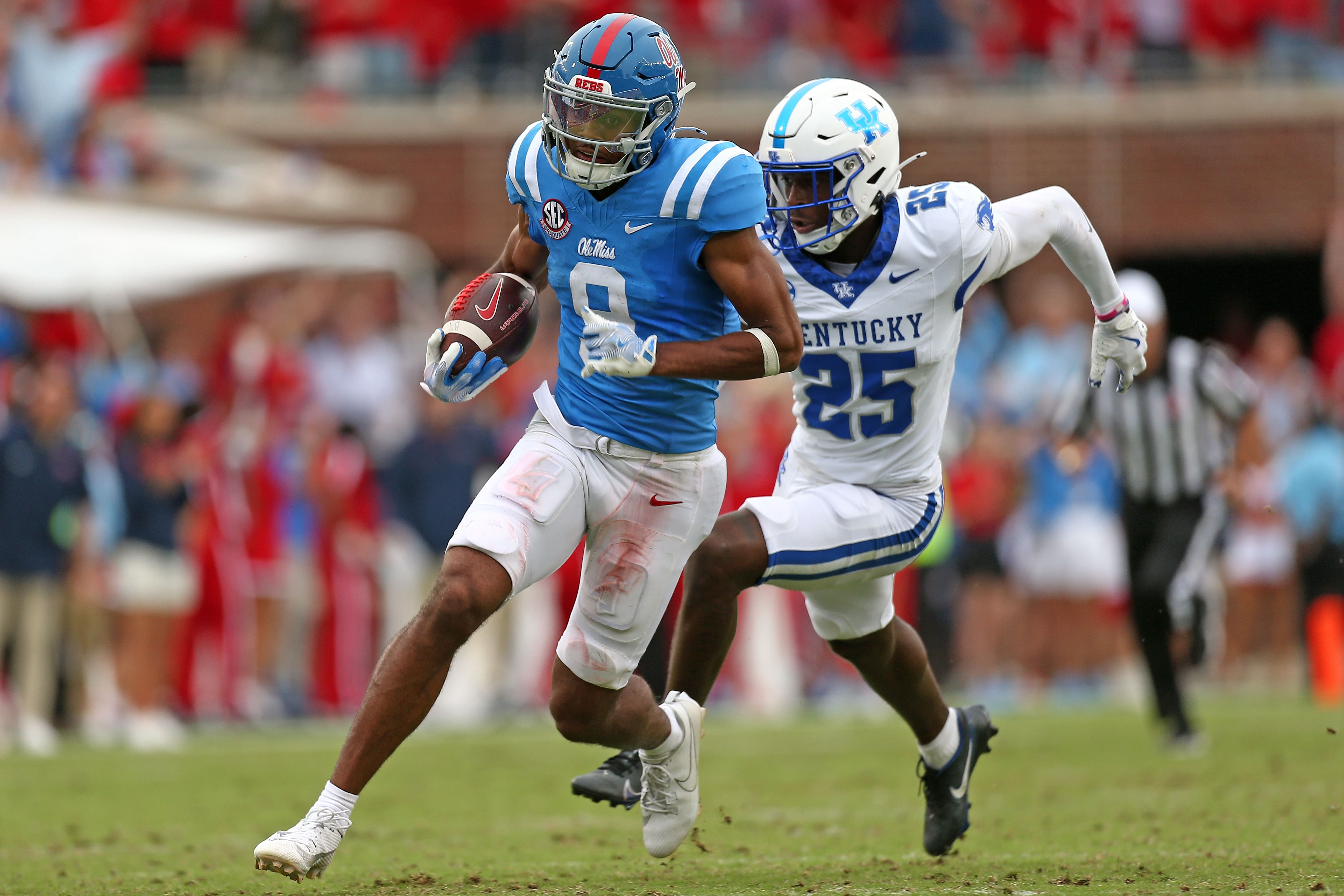 Ole Miss WR Tre Harris will return to action in the Shrine Bowl after an injury ended his regular season prematurely. (Photo Credit: IMAGN)