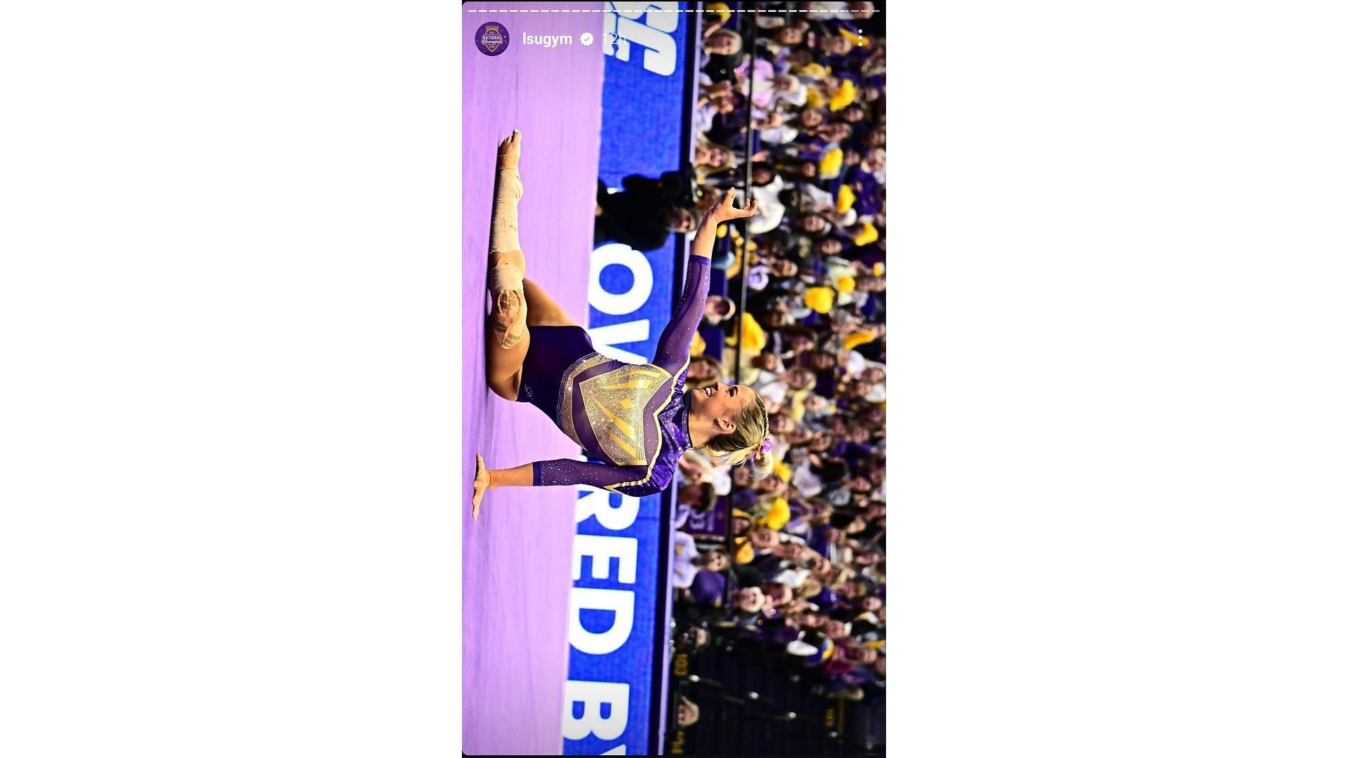 Screenshot of LSU&#039;s Instagram story feat Dunne (Image via: LSU Gymnastics&#039; Instagram)