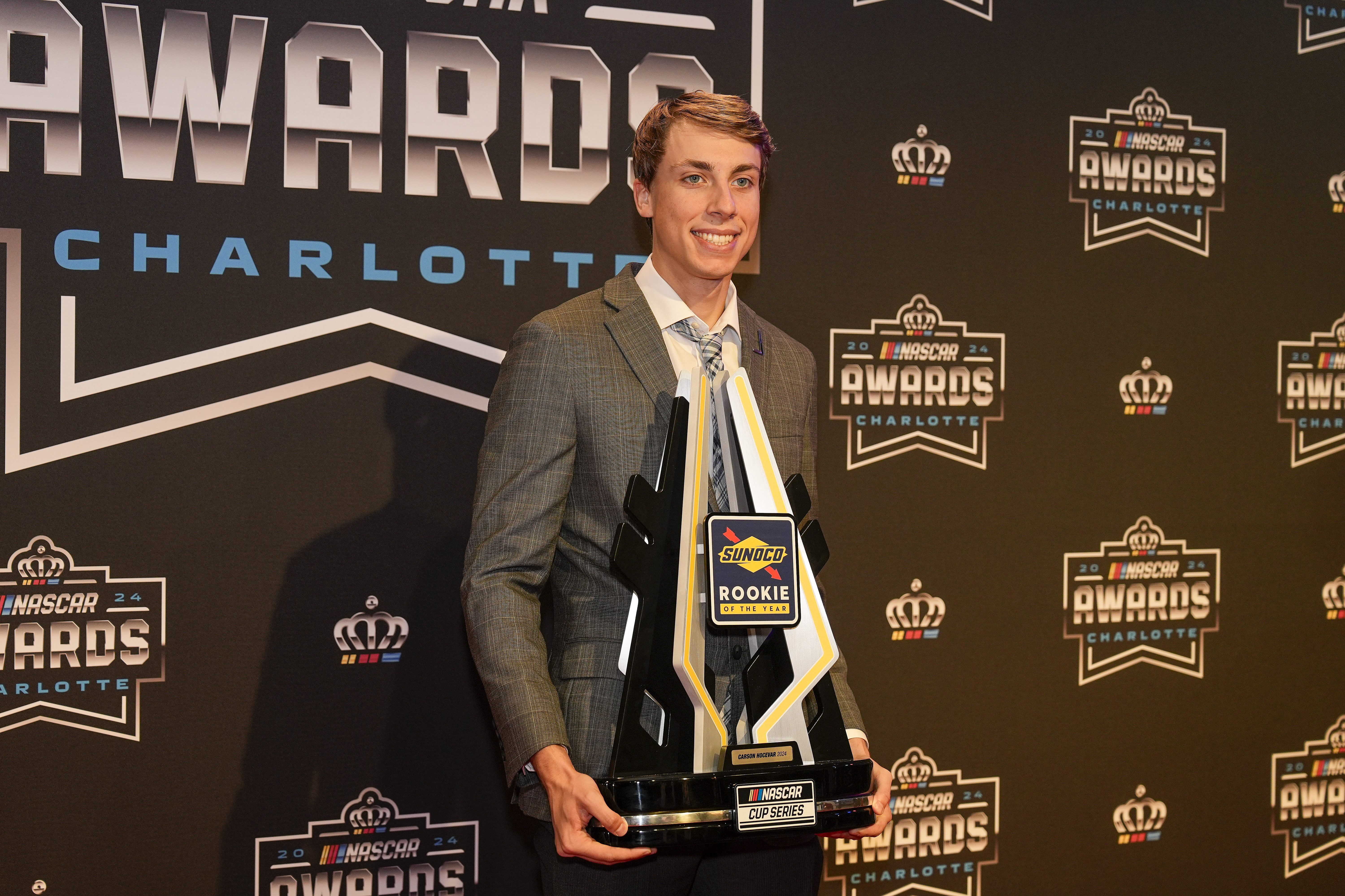 Rookie of the Year Carson Hocevar during the NASCAR Awards Banquet at Charlotte Convention Center. Mandatory Credit: Jim Dedmon-Imagn Images