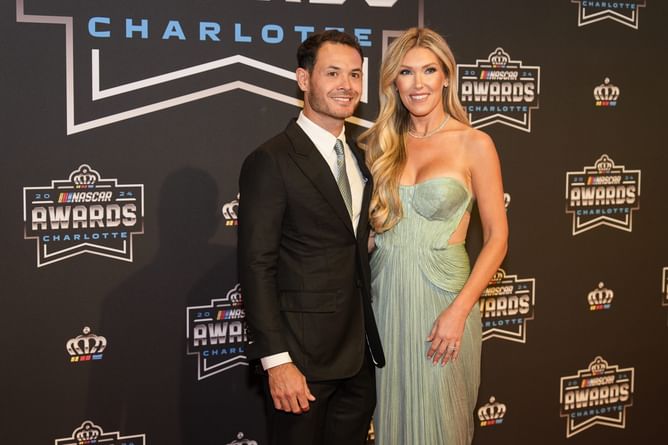 Katelyn Larson shines in a black dress at Kyle Larson’s podium celebration