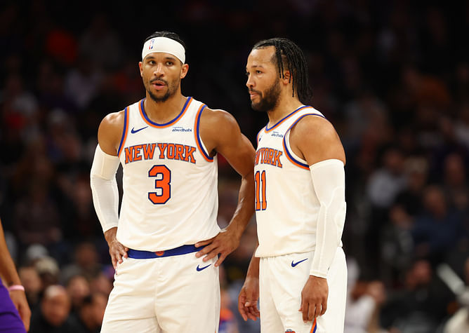 Josh Hart in splits as Knicks forward reacts to teammate Jalen Brunson's viral move vs Raptors