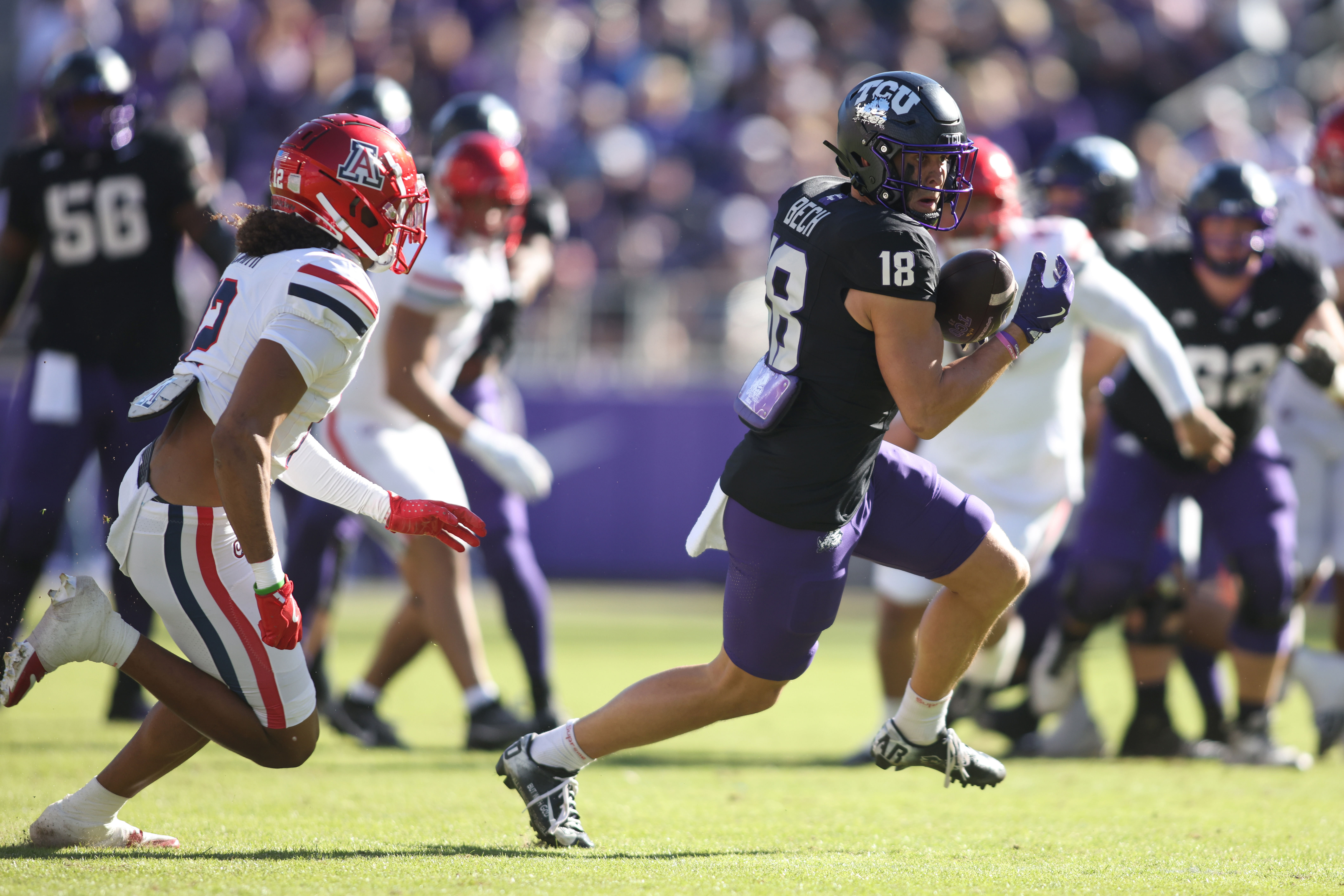 TCU Horned Frogs WR Jack Bech in action during an NCAA football game. (Credits: IMAGN)