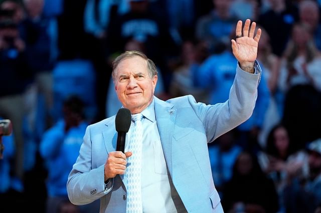 Dec 14, 2024; Chapel Hill, North Carolina, USA; North Carolina Tar Heels head football coach Bill Belichick during half time at Dean E. Smith Center. Mandatory Credit: Bob Donnan-Imagn Images - Source: Imagn