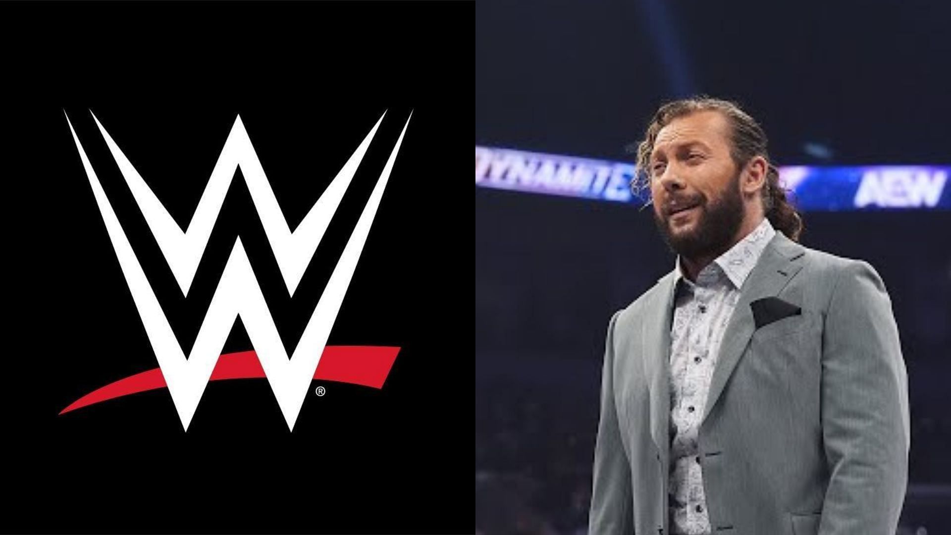 WWE logo (left) and Kenny Omega (right). (Image credits: WWE Facebook page &amp; AEW YouTube channel)